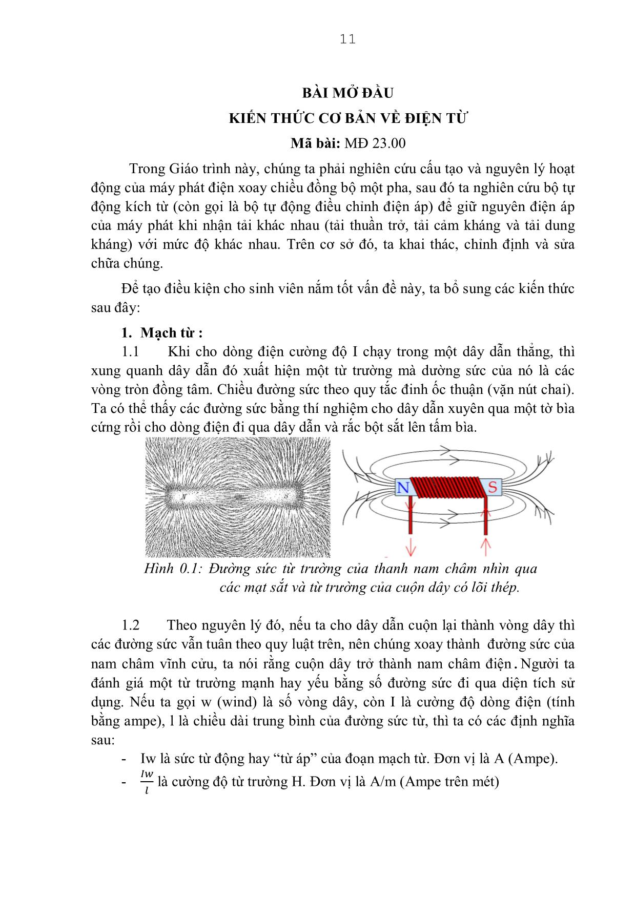 Giáo trình Mô đun Máy phát điện xoay chiều đồng bộ một pha - Điện dân dụng trang 10