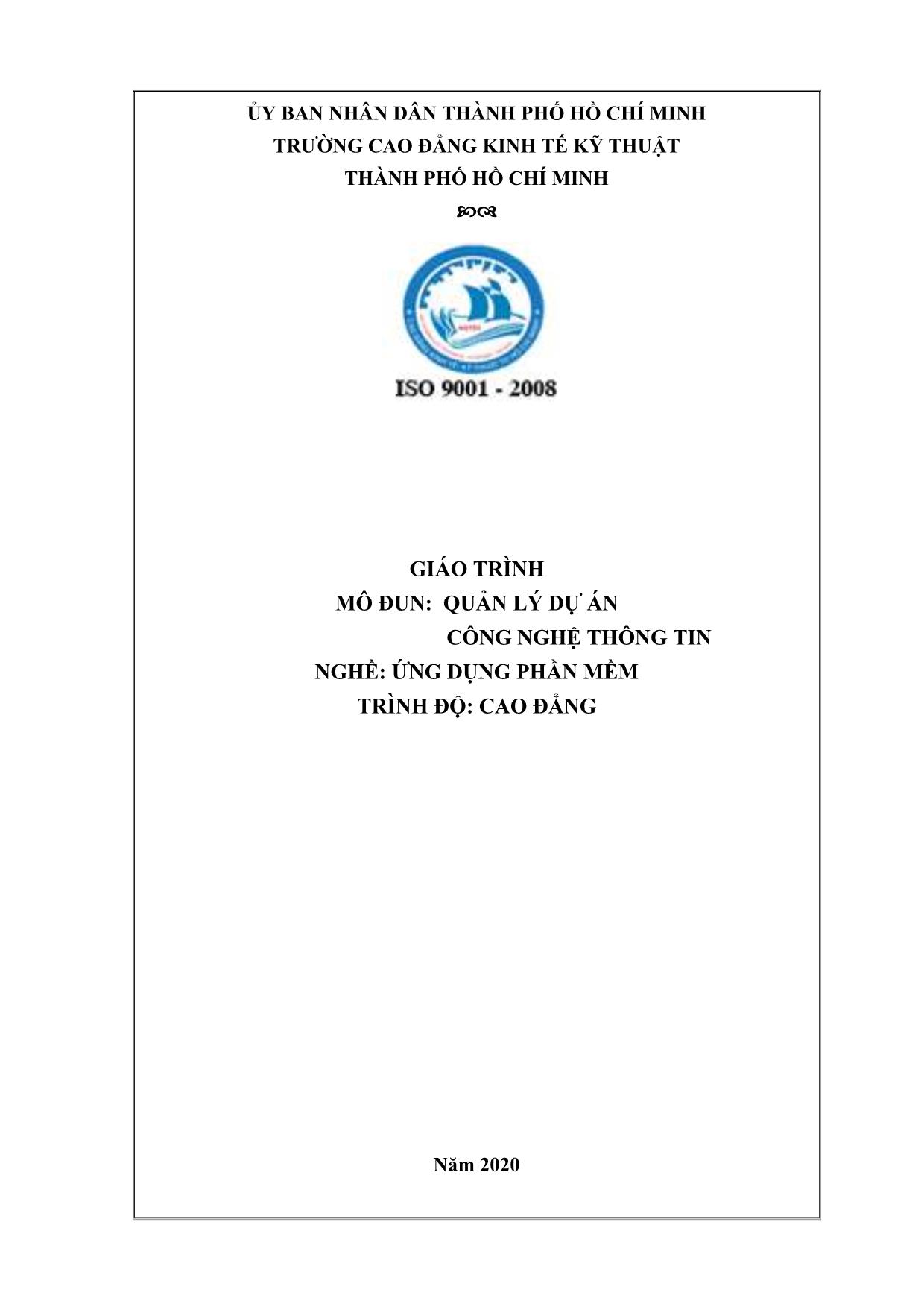 Giáo trình mô đun Quản lý dự án công nghệ thông tin - Nghề: Ứng dụng phần mềm trang 1