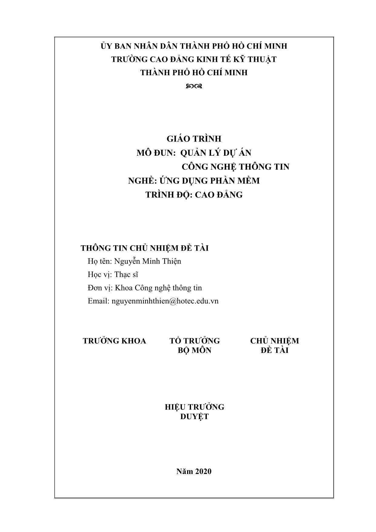 Giáo trình mô đun Quản lý dự án công nghệ thông tin - Nghề: Ứng dụng phần mềm trang 2