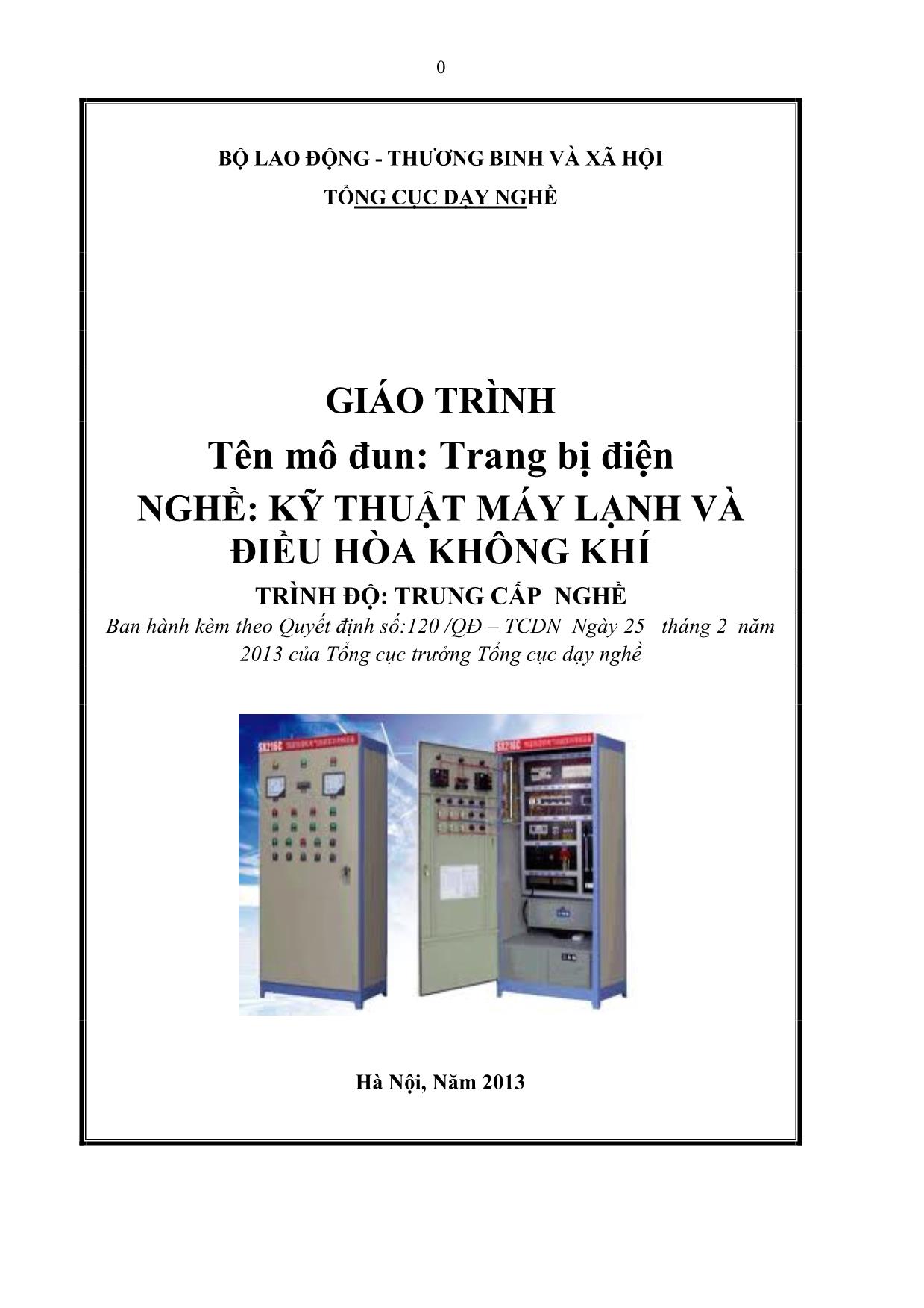 Giáo trình Mô đun Trang bị điện - Kỹ thuật máy lạnh và điều hòa không khí trang 1