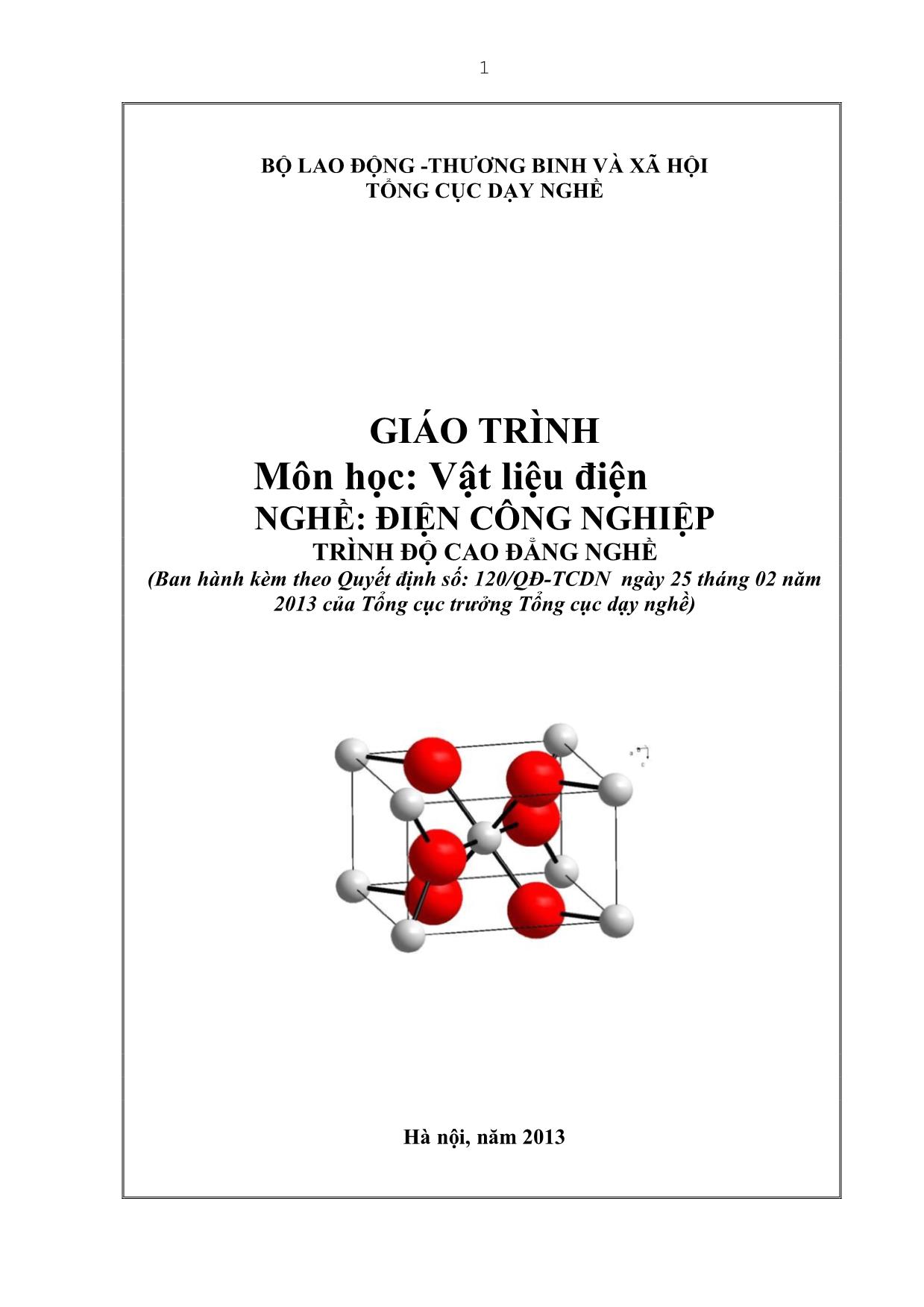 Giáo trình Mô đun Vật liệu điện - Điện công nghiệp trang 1