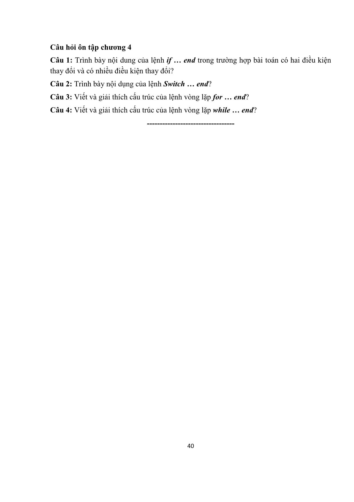 Giáo trình Mô phỏng Matlap - Chương 4: Các lệnh điều khiển trong Matlab trang 10