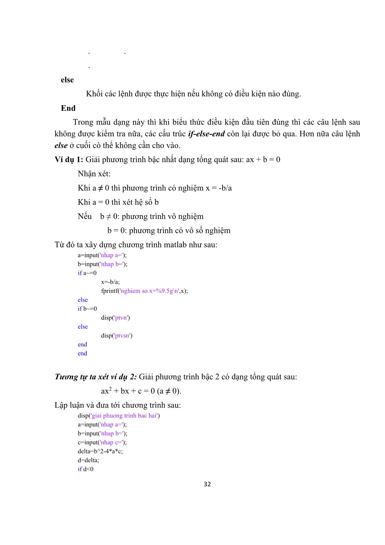 Giáo trình Mô phỏng Matlap - Chương 4: Các lệnh điều khiển trong Matlab trang 2