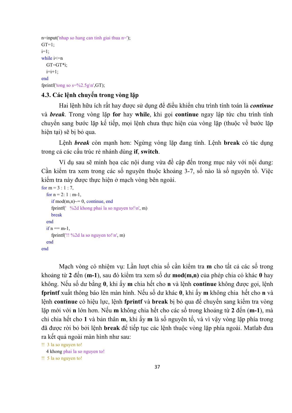 Giáo trình Mô phỏng Matlap - Chương 4: Các lệnh điều khiển trong Matlab trang 7