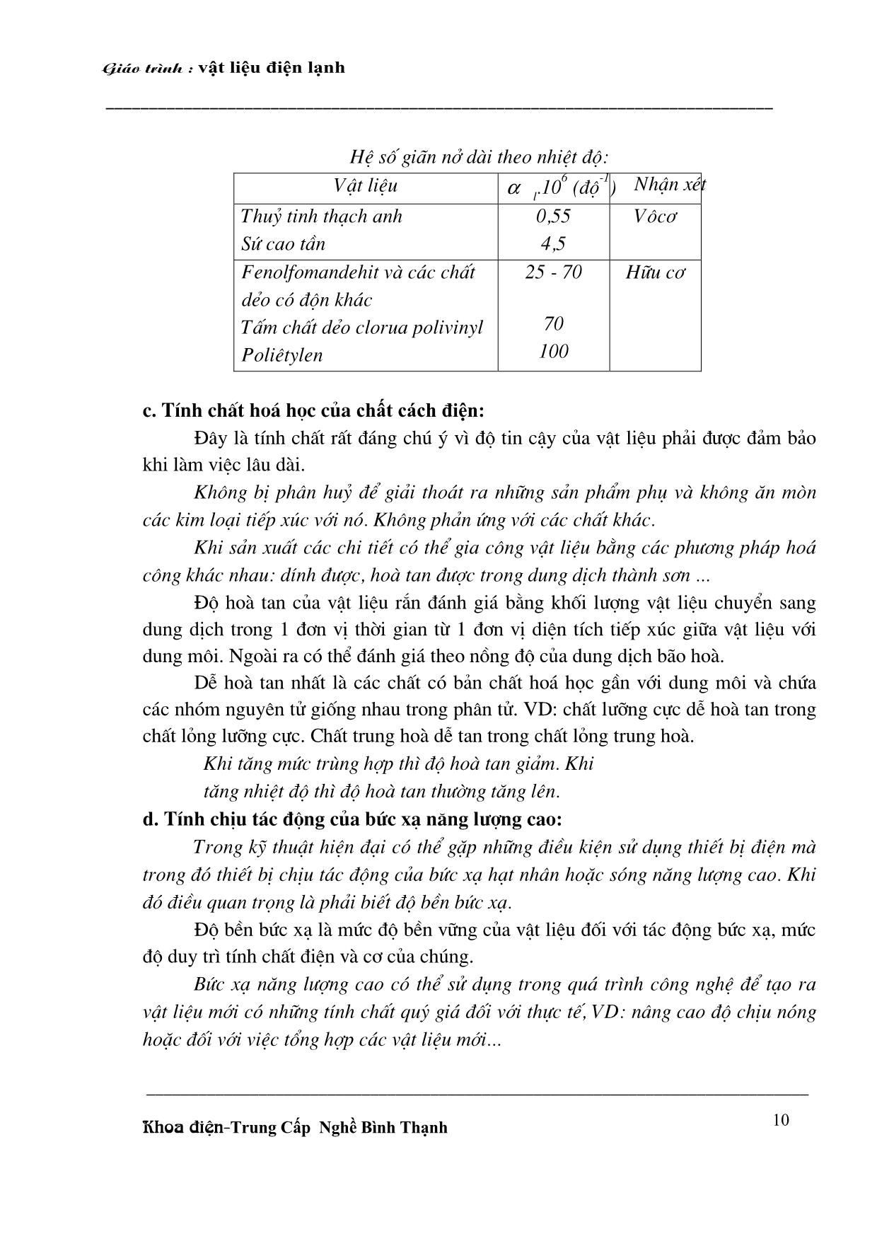 Giáo trình môn Vật liệu điện lạnh trang 10
