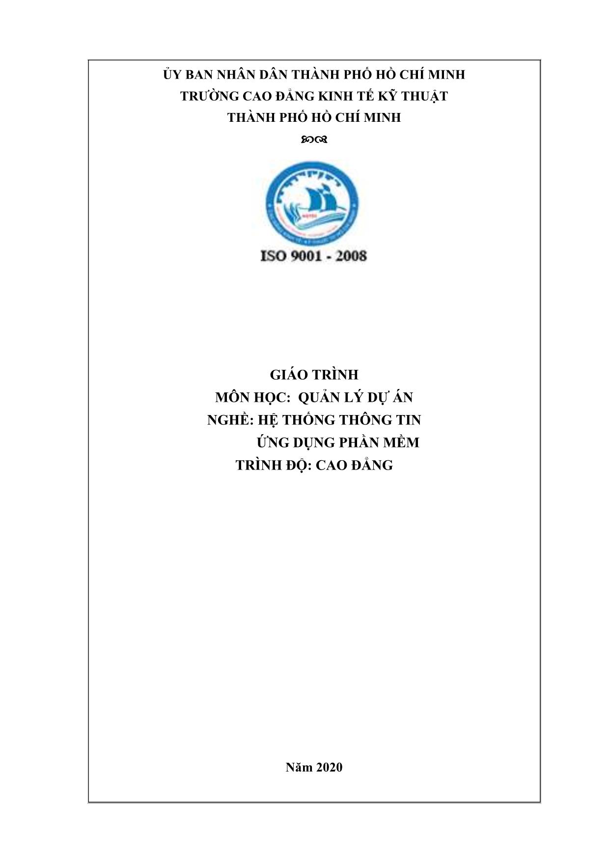 Giáo trình Quản lý dự án - Nghề: Hệ thống thông tin ứng dụng phần mềm trang 1