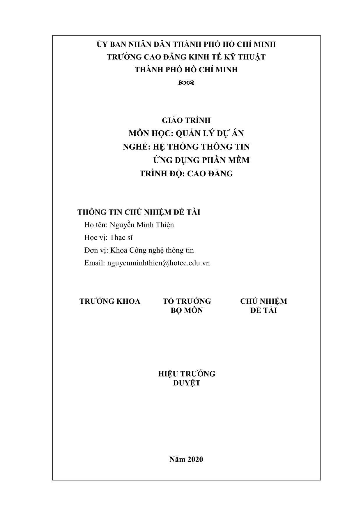 Giáo trình Quản lý dự án - Nghề: Hệ thống thông tin ứng dụng phần mềm trang 3