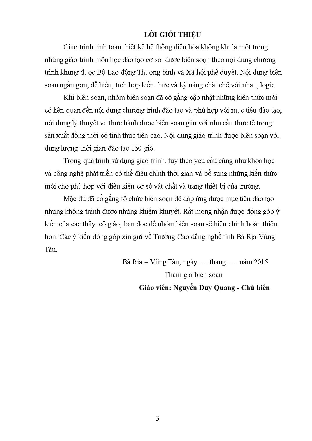 Giáo trình Tính toán thiết kế hệ thống điều hòa không khí - Kỹ thuật máy lạnh và điều hòa không khí trang 3