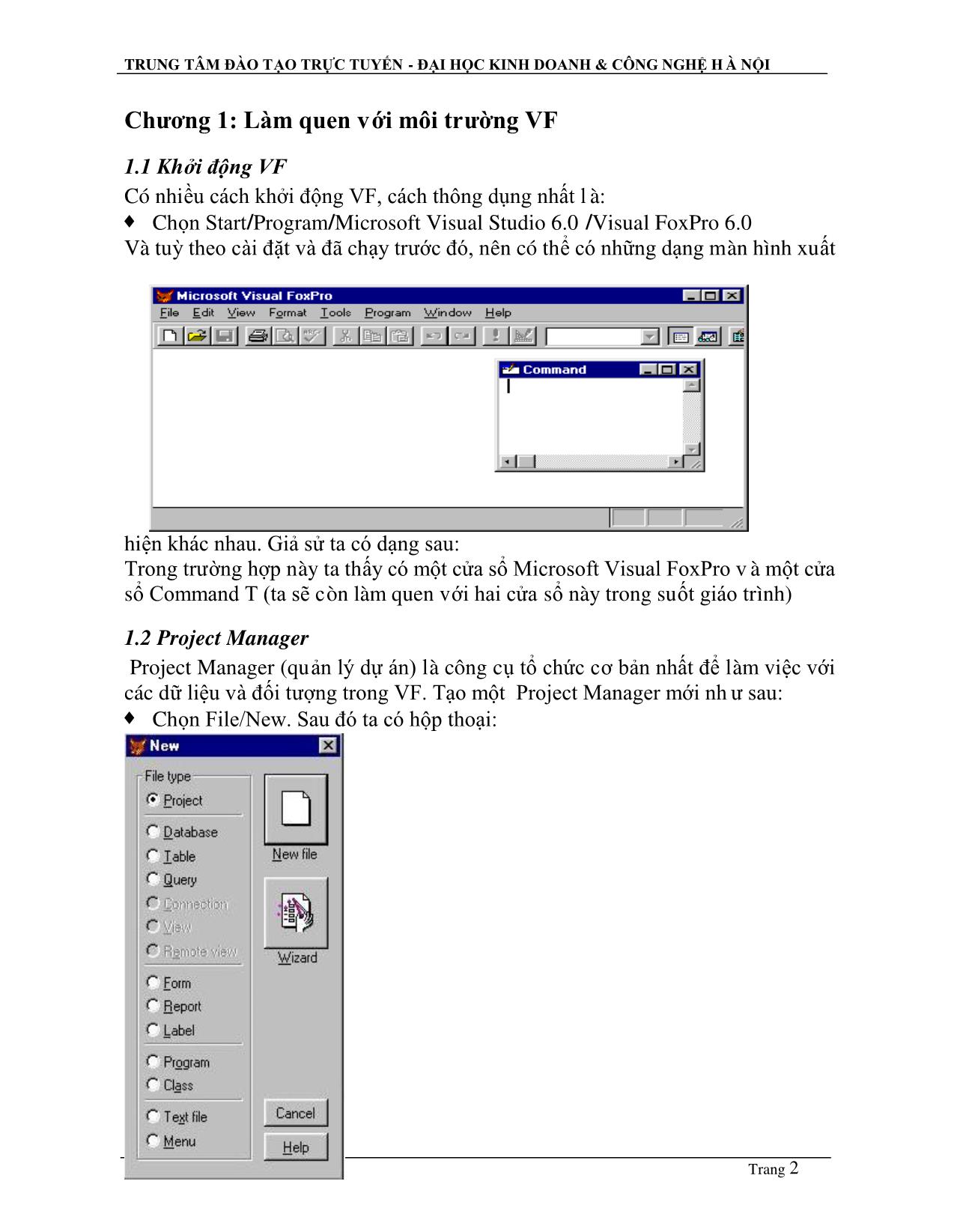 Giáo trình Visual FoxPro 6.0 trang 2