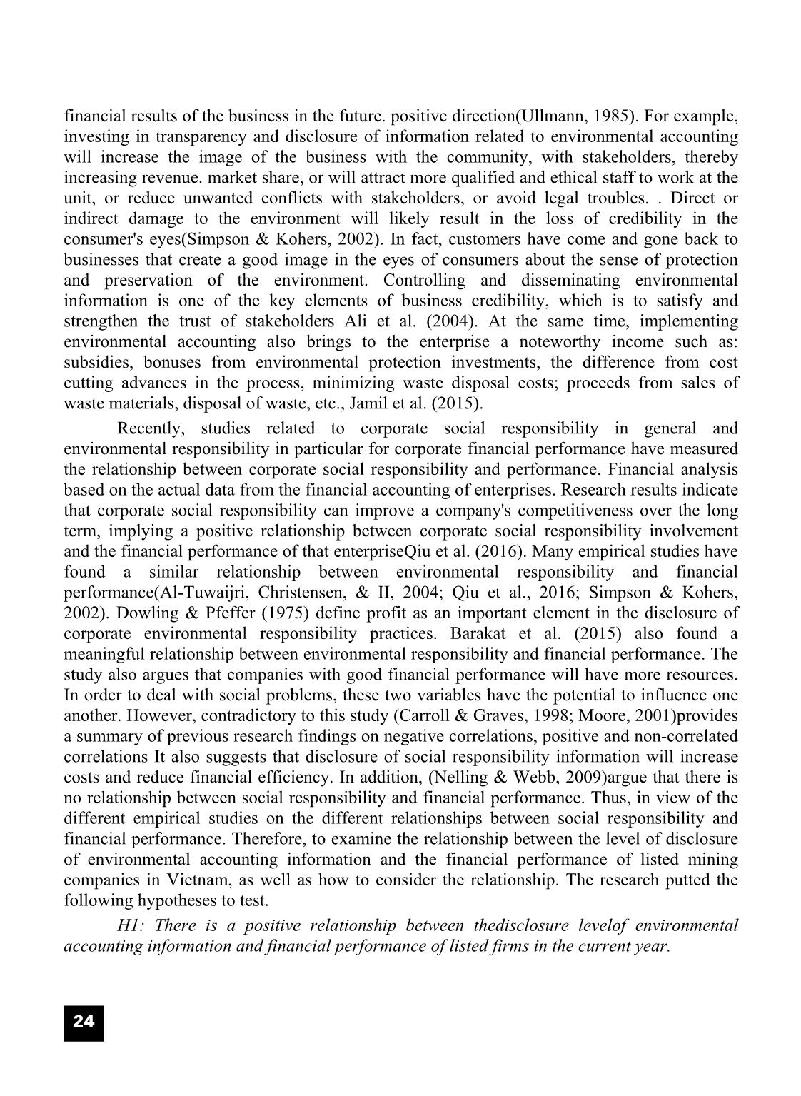 Impact of disclosure of environmental accounting information on financial performance: Negative or positive? trang 5