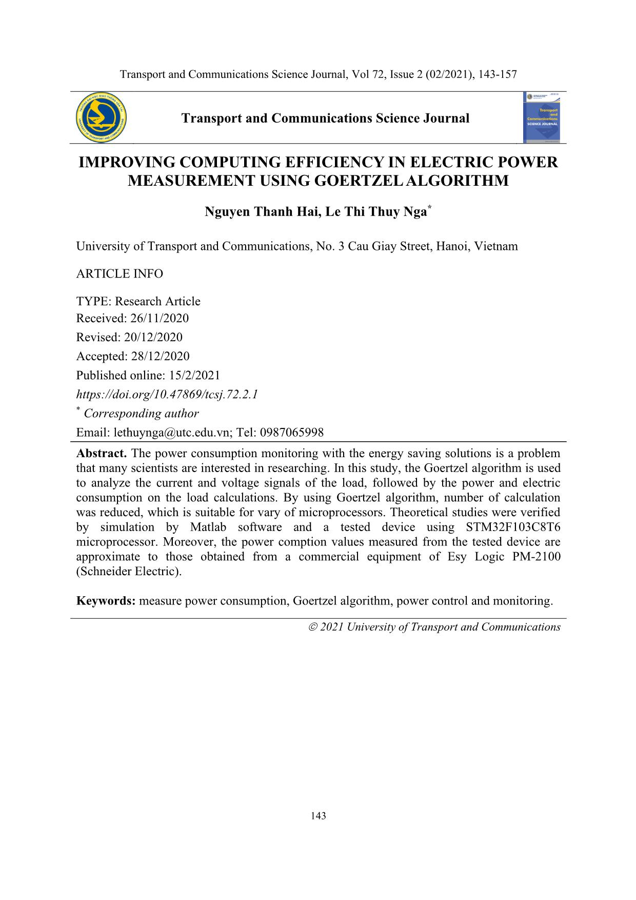 Improving computing efficiency in electric power measurement using goertzel algorithm trang 1