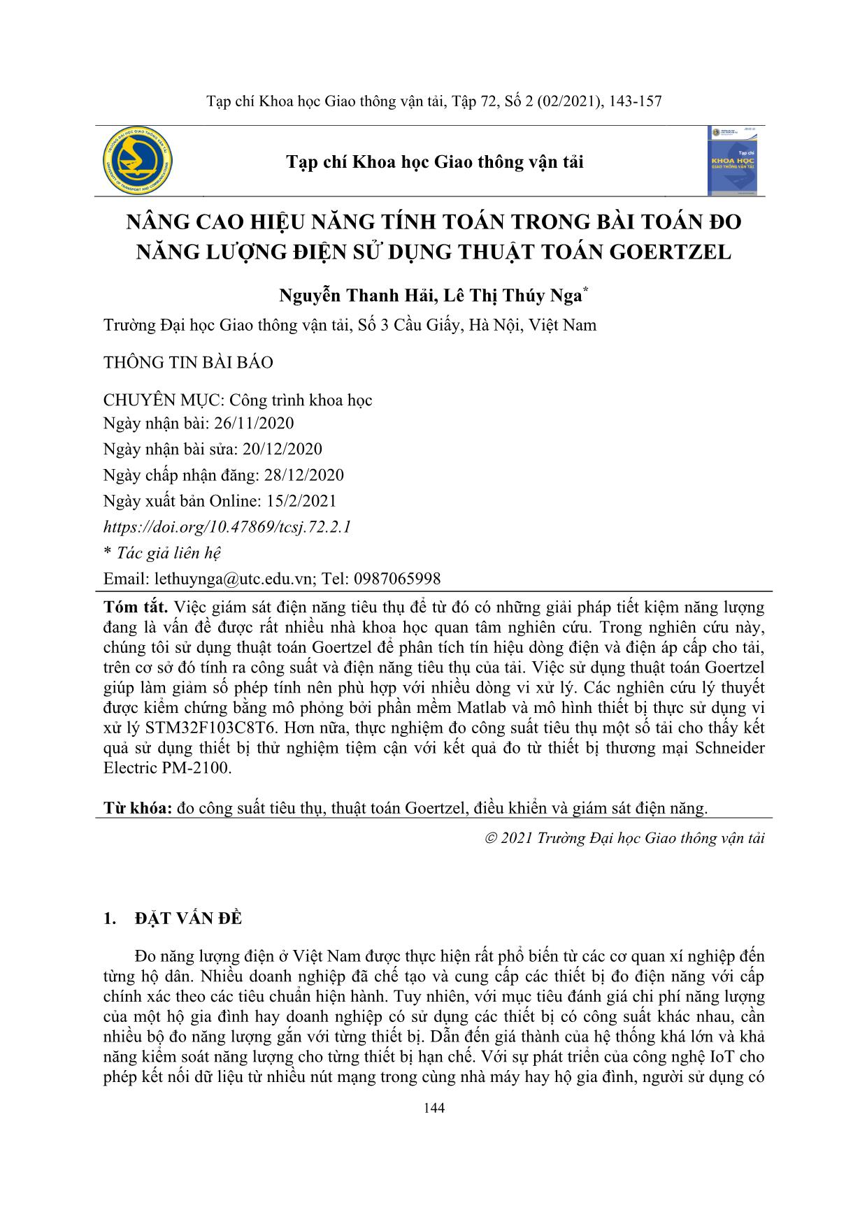 Improving computing efficiency in electric power measurement using goertzel algorithm trang 2