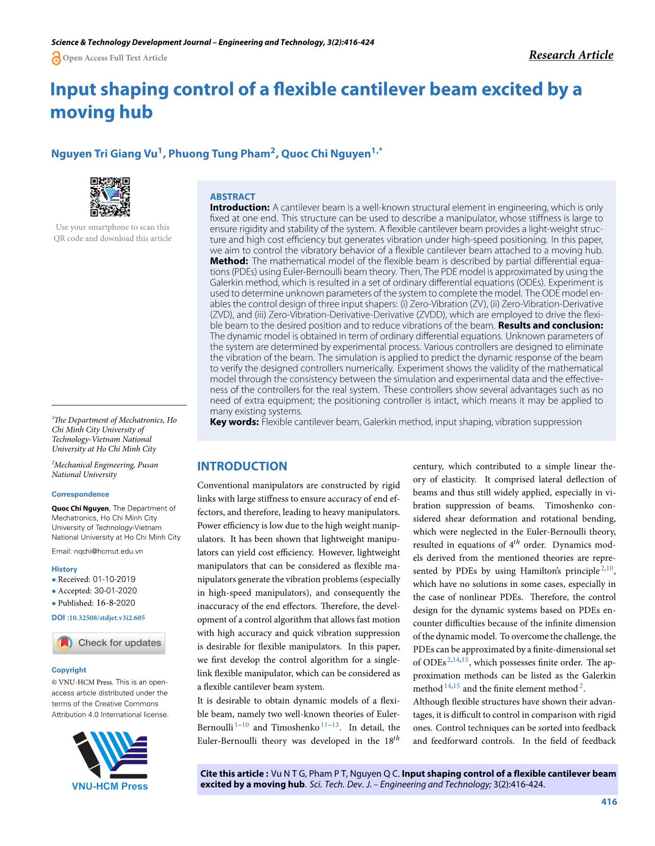 Input shaping control of a flexible cantilever beam excited by a moving hub trang 1