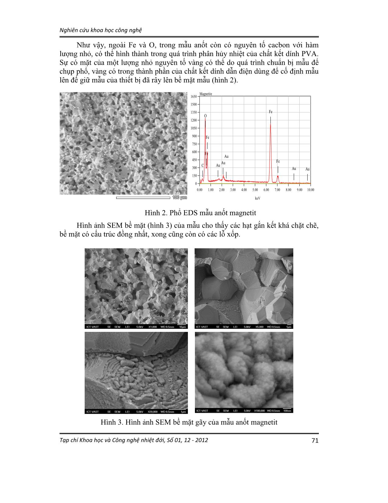 Khảo sát một số tính chất điện hoá của anốt magnetit được chế tạo theo phương pháp luyện kim bột trang 3