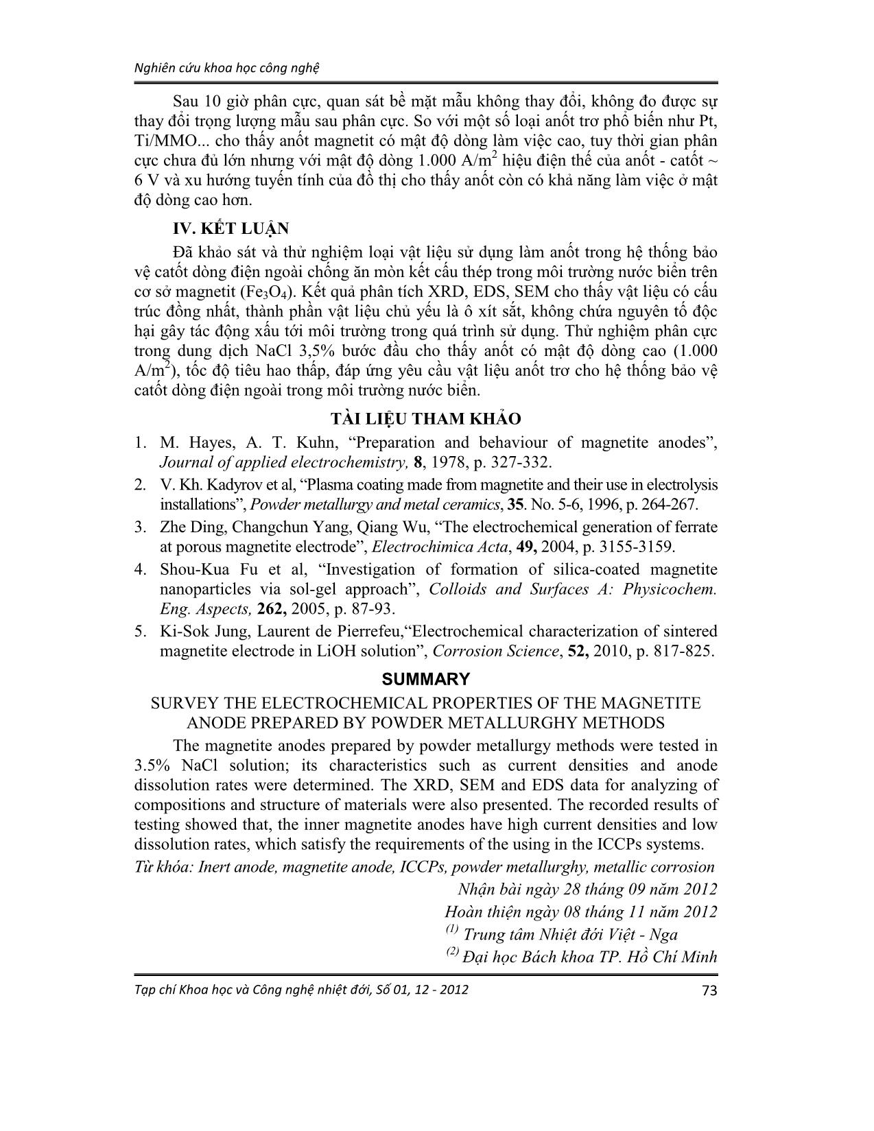 Khảo sát một số tính chất điện hoá của anốt magnetit được chế tạo theo phương pháp luyện kim bột trang 5