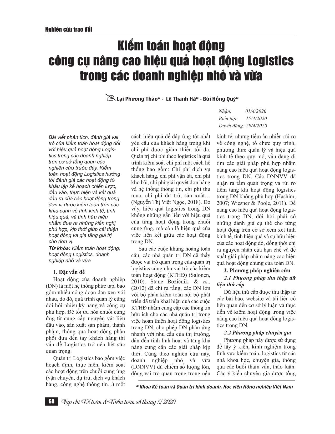 Kiểm toán hoạt động công cụ nâng cao hiệu quả hoạt động Logistics trong các doanh nghiệp nhỏ và vừa trang 1