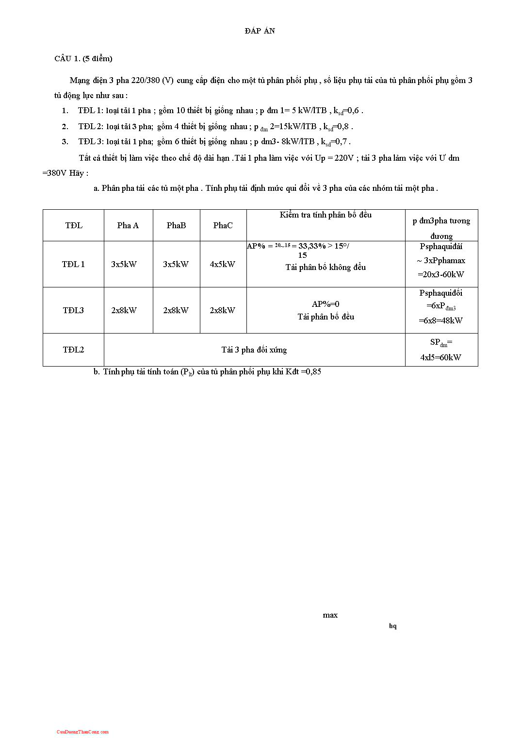 Kiểm tra giữa học kì môn Cung cấp điện cho XNCN và CTĐ - Năm học 2013-2014 trang 2