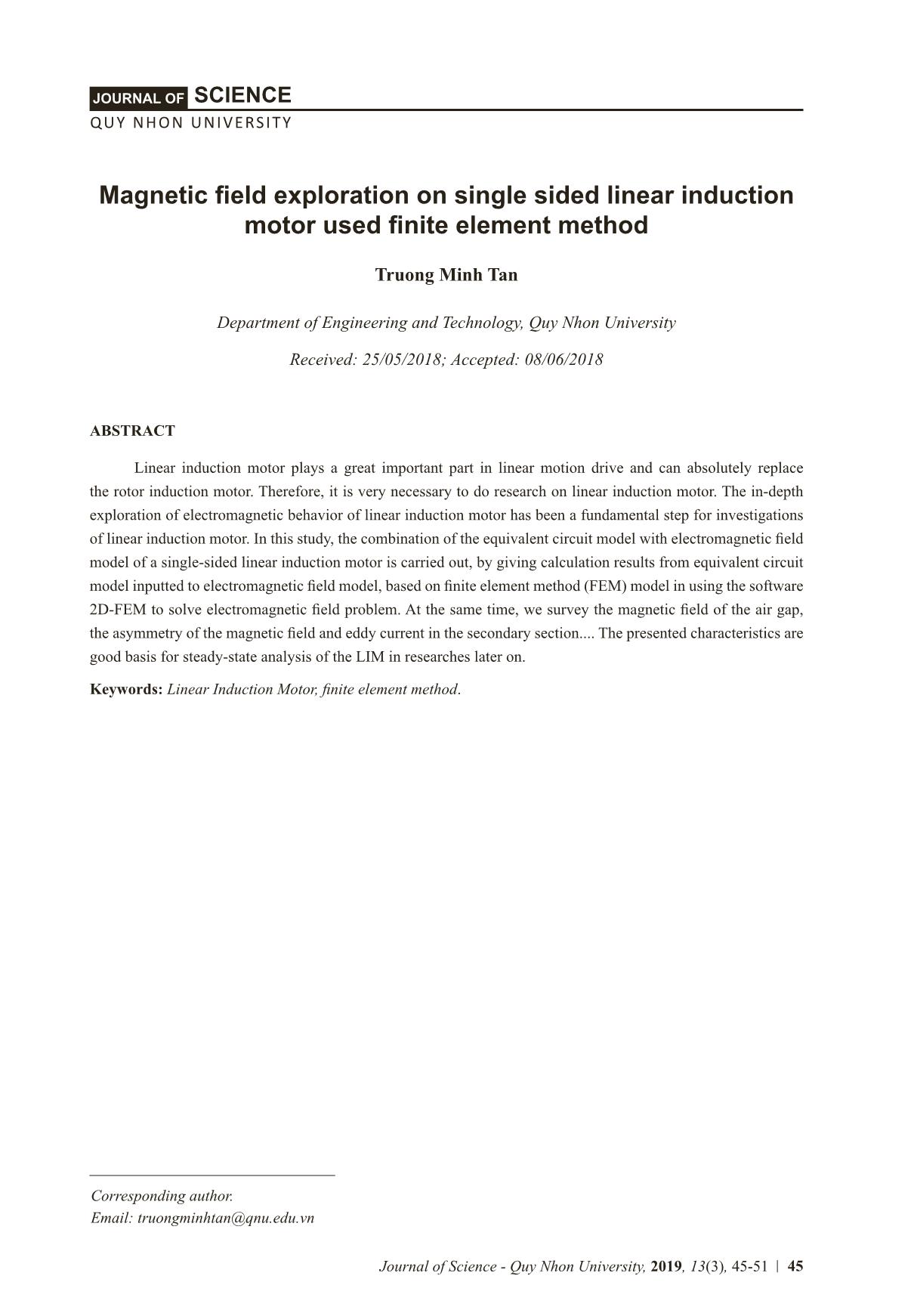 Magnetic field exploration on single sided linear induction motor used finite element method trang 1