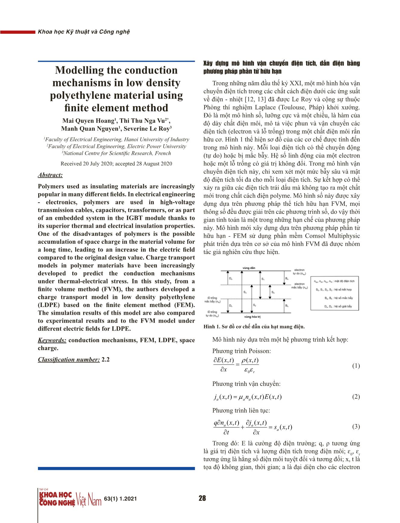 Mô hình hóa cơ chế dẫn điện của vật liệu polyetylen mật độ thấp bằng phương pháp phần tử hữu hạn trang 2