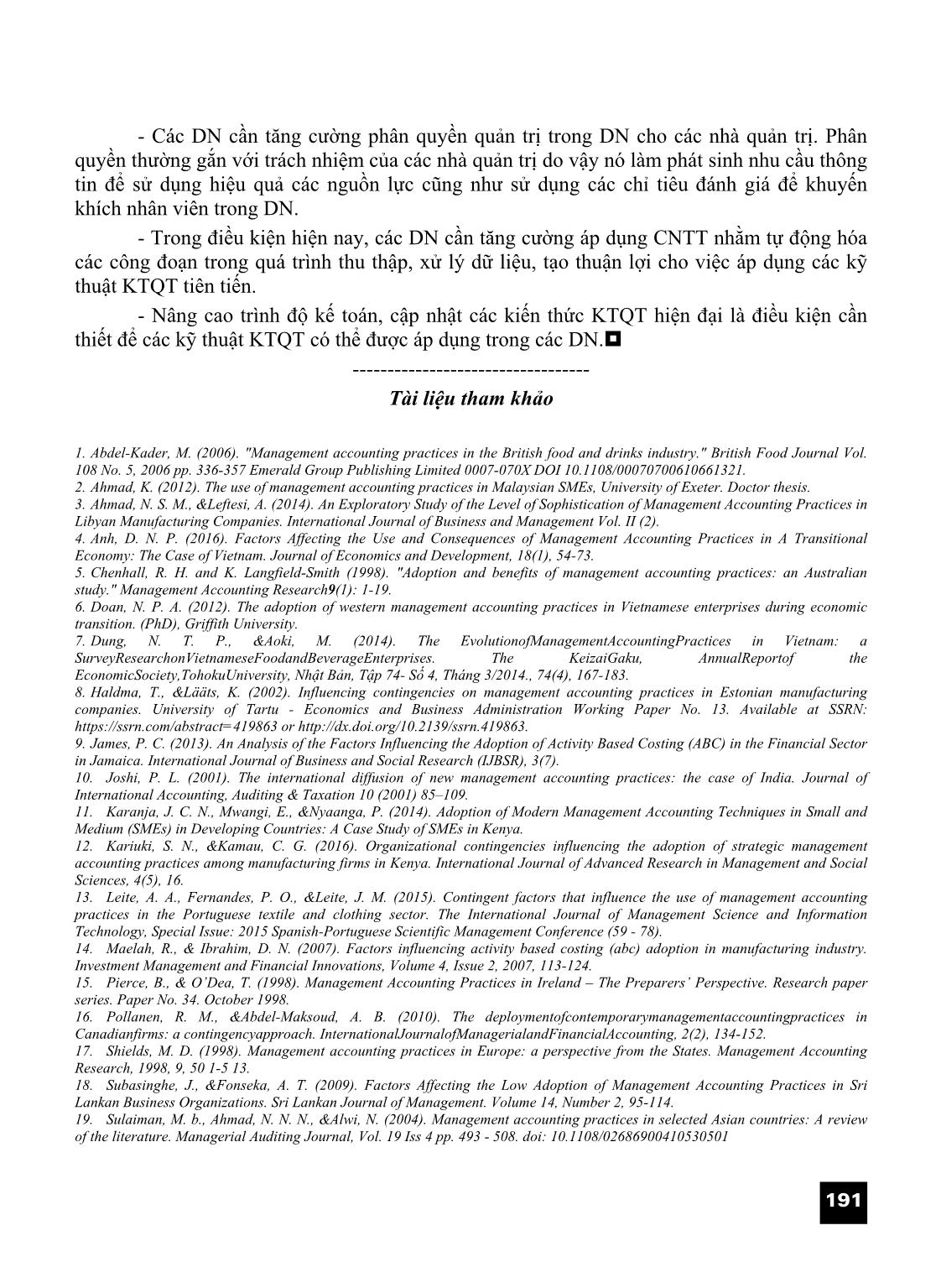 Mức độ áp dụng kế toán quản trị trong các doanh nghiệp Việt Nam - Kết quả từ nghiên cứu thực nghiệm trang 9