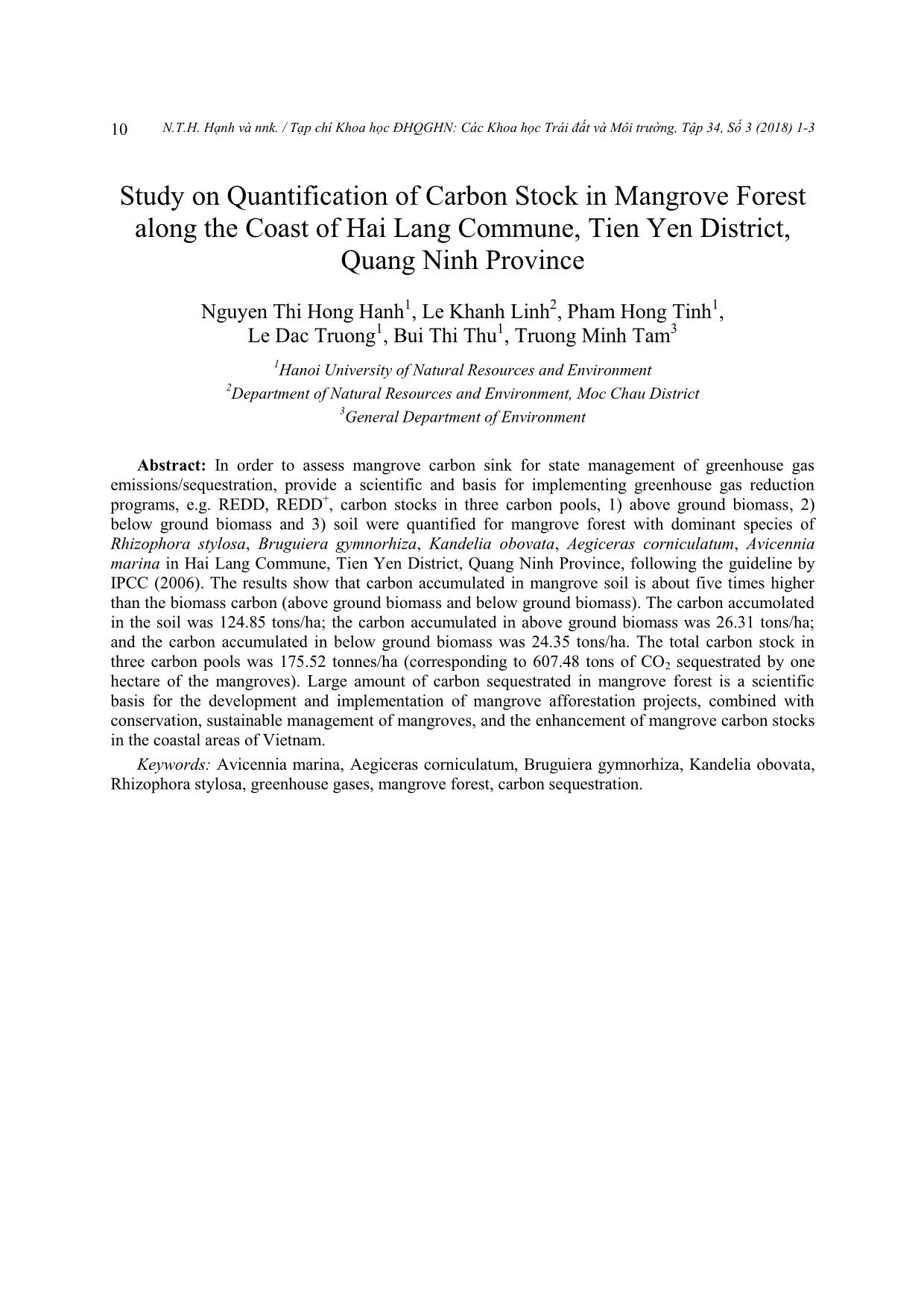 Nghiên cứu định lượng cacbon trong rừng ngập mặn ven biển xã Hải Lạng, huyện Tiên Yên, tỉnh Quảng Ninh trang 10