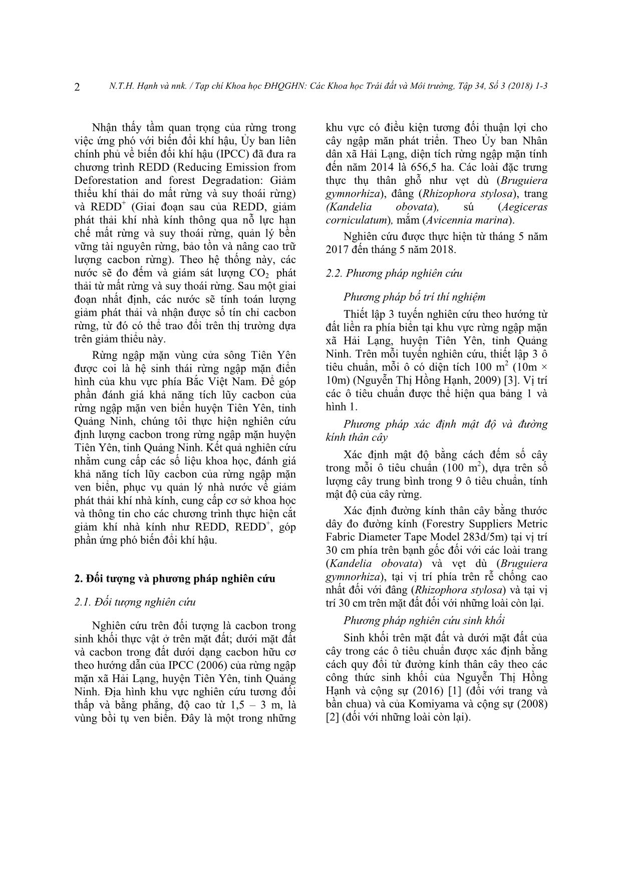 Nghiên cứu định lượng cacbon trong rừng ngập mặn ven biển xã Hải Lạng, huyện Tiên Yên, tỉnh Quảng Ninh trang 2