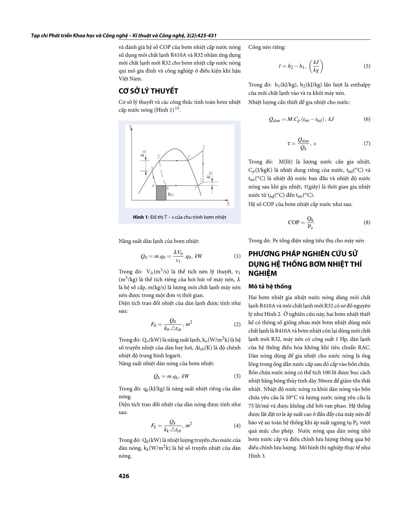 Nghiên cứu thực nghiệm đánh giá hệ số COP của bơm nhiệt cấp nước nóng công suất nhỏ dùng môi chất R32 và R410A trang 2