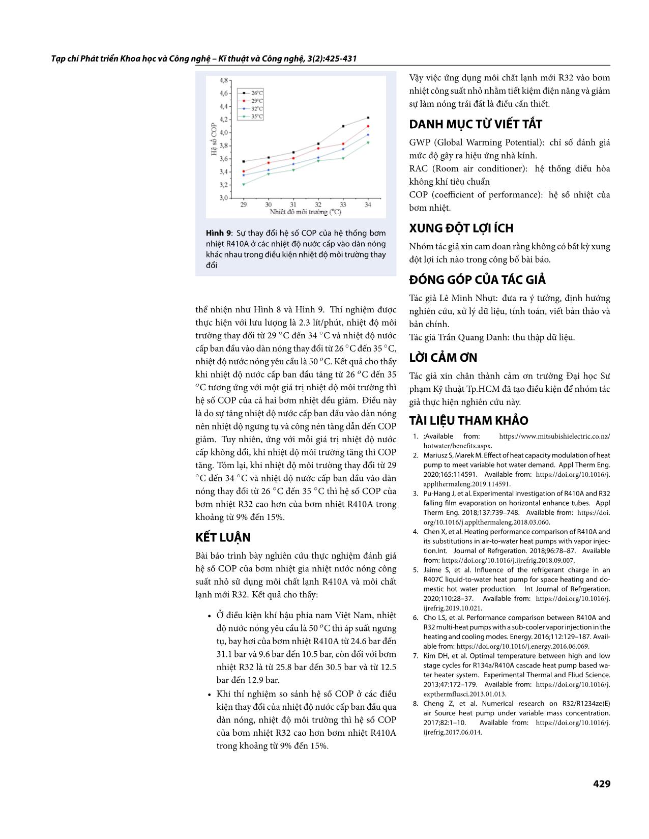 Nghiên cứu thực nghiệm đánh giá hệ số COP của bơm nhiệt cấp nước nóng công suất nhỏ dùng môi chất R32 và R410A trang 5