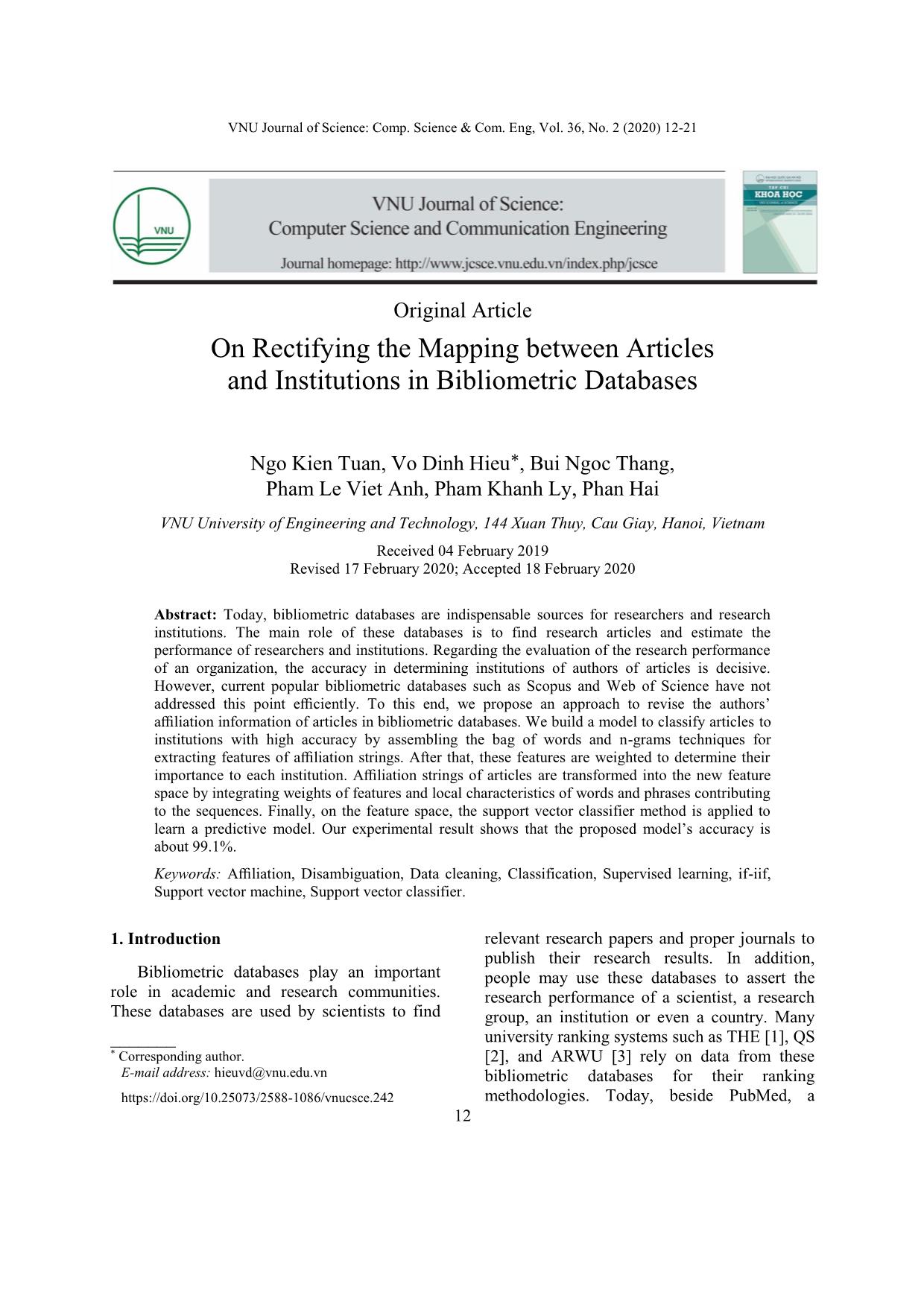 On rectifying the mapping between articles and institutions in bibliometric databases trang 1