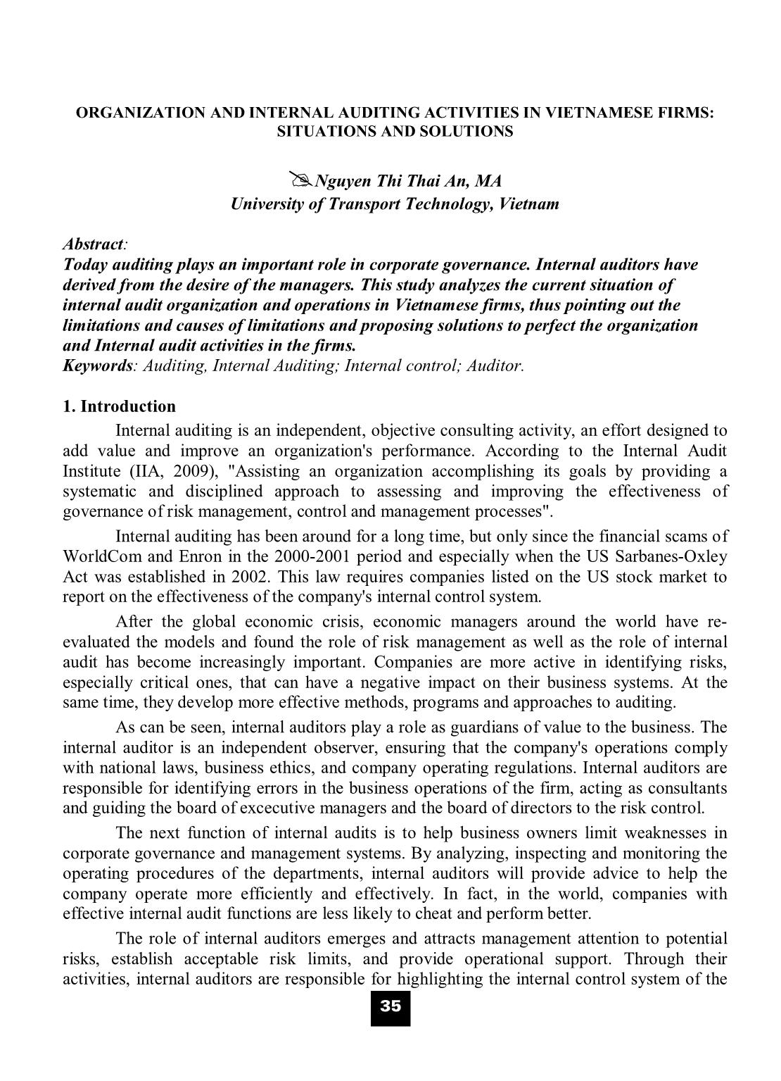 Organization and internal auditing activities in Vietnamese firms: Situations and solutions trang 1