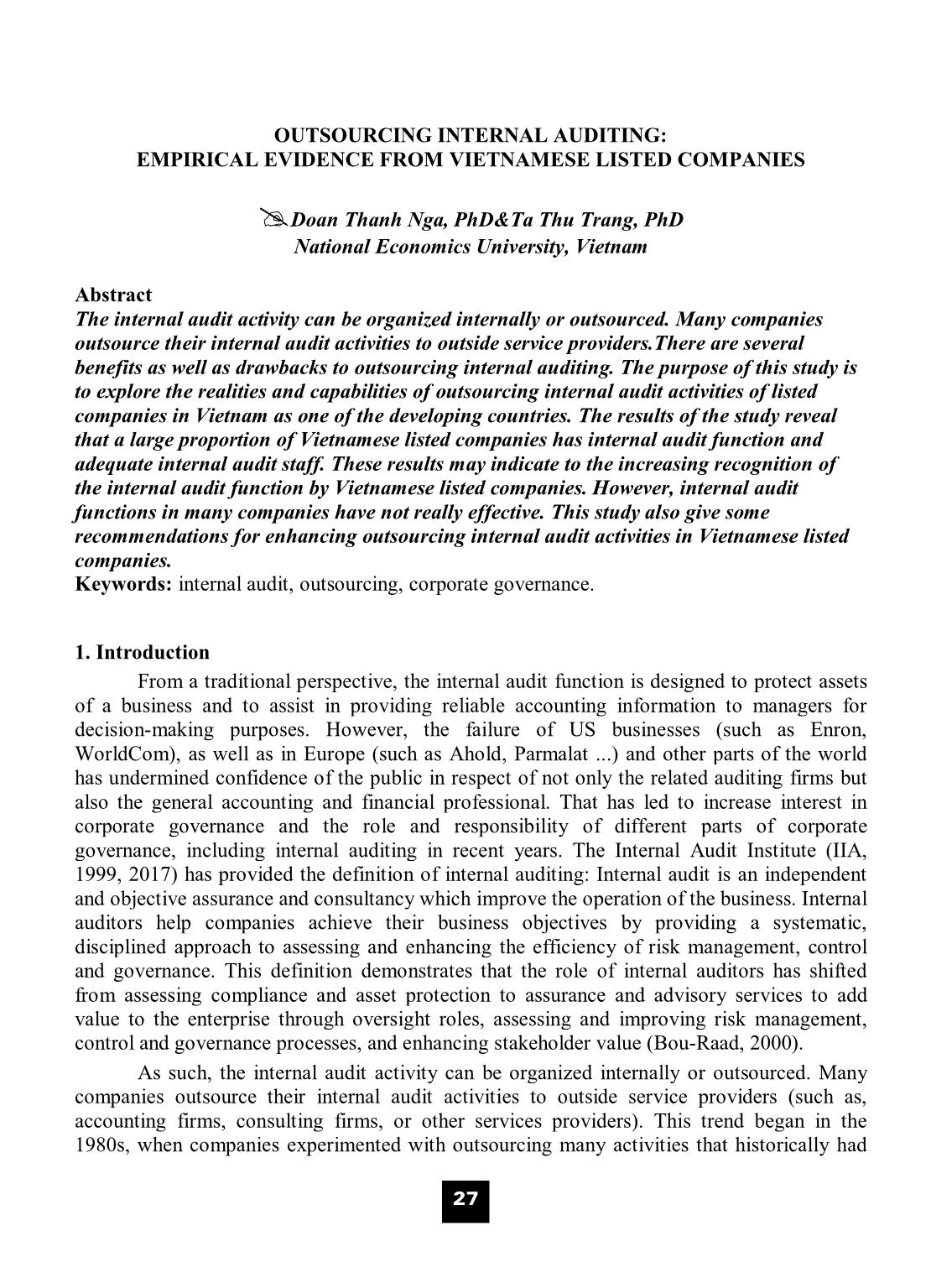 Outsourcing internal auditing: Empirical evidence from Vietnamese listed companies trang 1