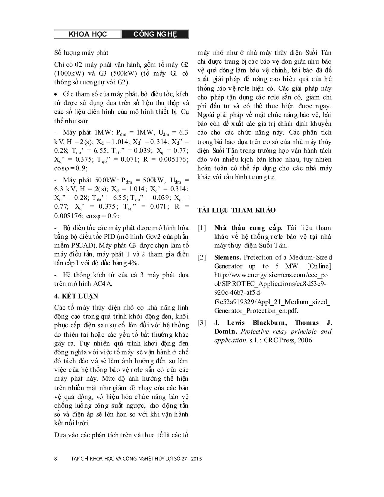 Phân tích hoạt động của hệ thống rơle bảo vệ máy phát công suất nhỏ trong quá trình khởi động đen trang 8