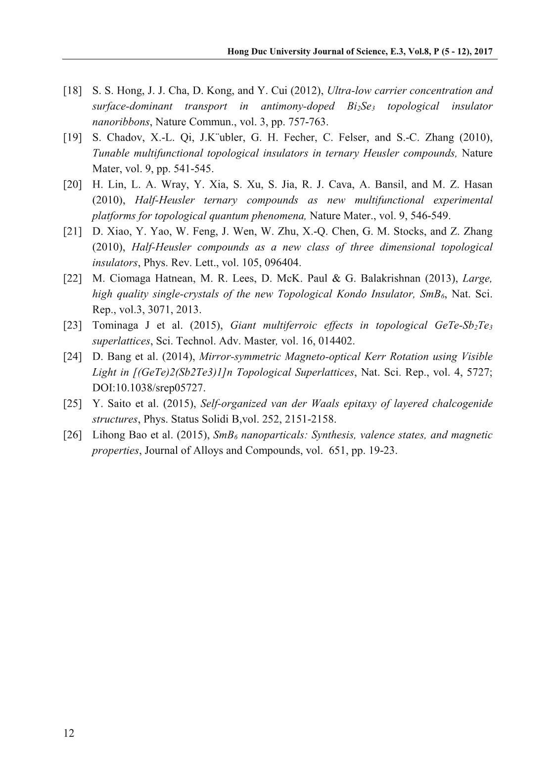 Preliminary study on gete - sbte and sm - b topological insulators trang 8
