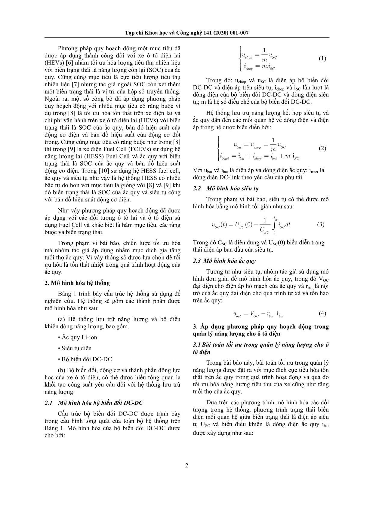 Quản lý năng lượng cho ô tô điện theo hướng tối tiểu hóa tổn thất trên ắc quy bằng phương pháp quy hoạch động trang 2