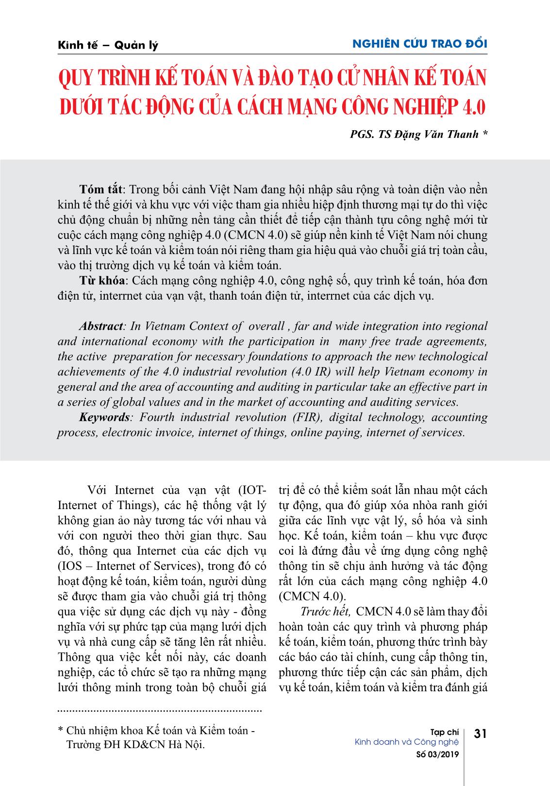 Quy trình kế toán và đào tạo cử nhân kế toán dưới tác động của cách mạng công nghiệp 4.0 trang 1