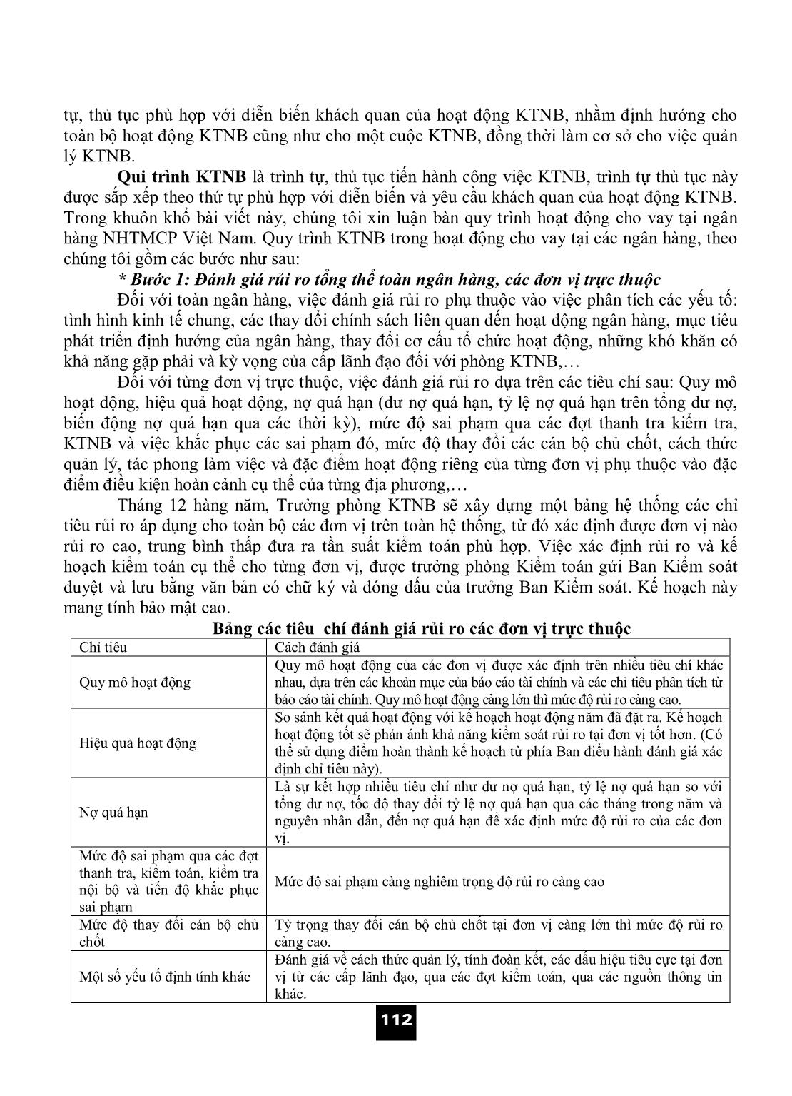 Quy trình kiểm toán nội bộ đối với hoạt động cho vay tại các ngân hàng thương mại cổ phần trang 2