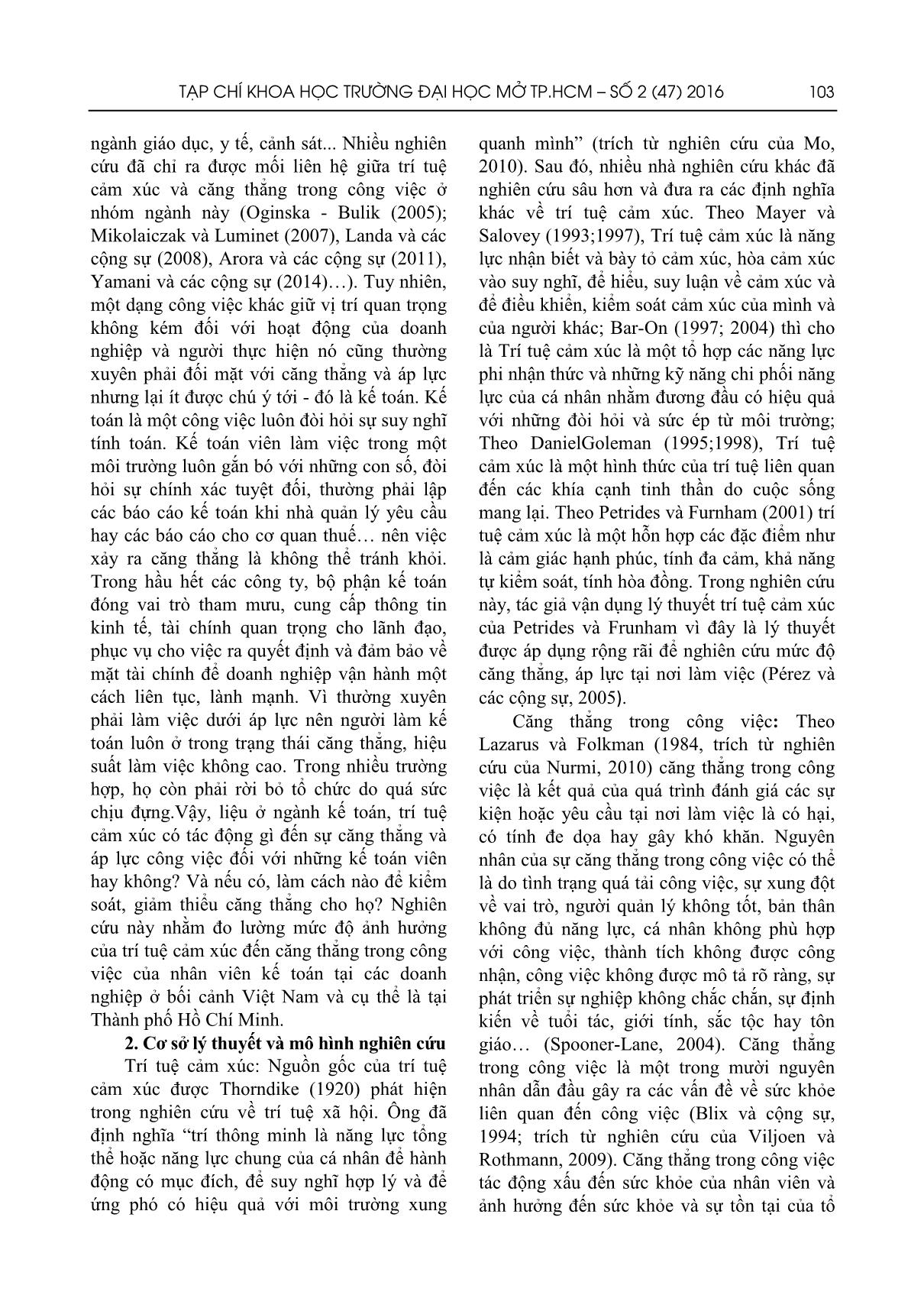 Tác động của trí tuệ cảm xúc đến căng thẳng trong công việc của nhân viên kế toán tại thành phố Hồ Chí Minh trang 2