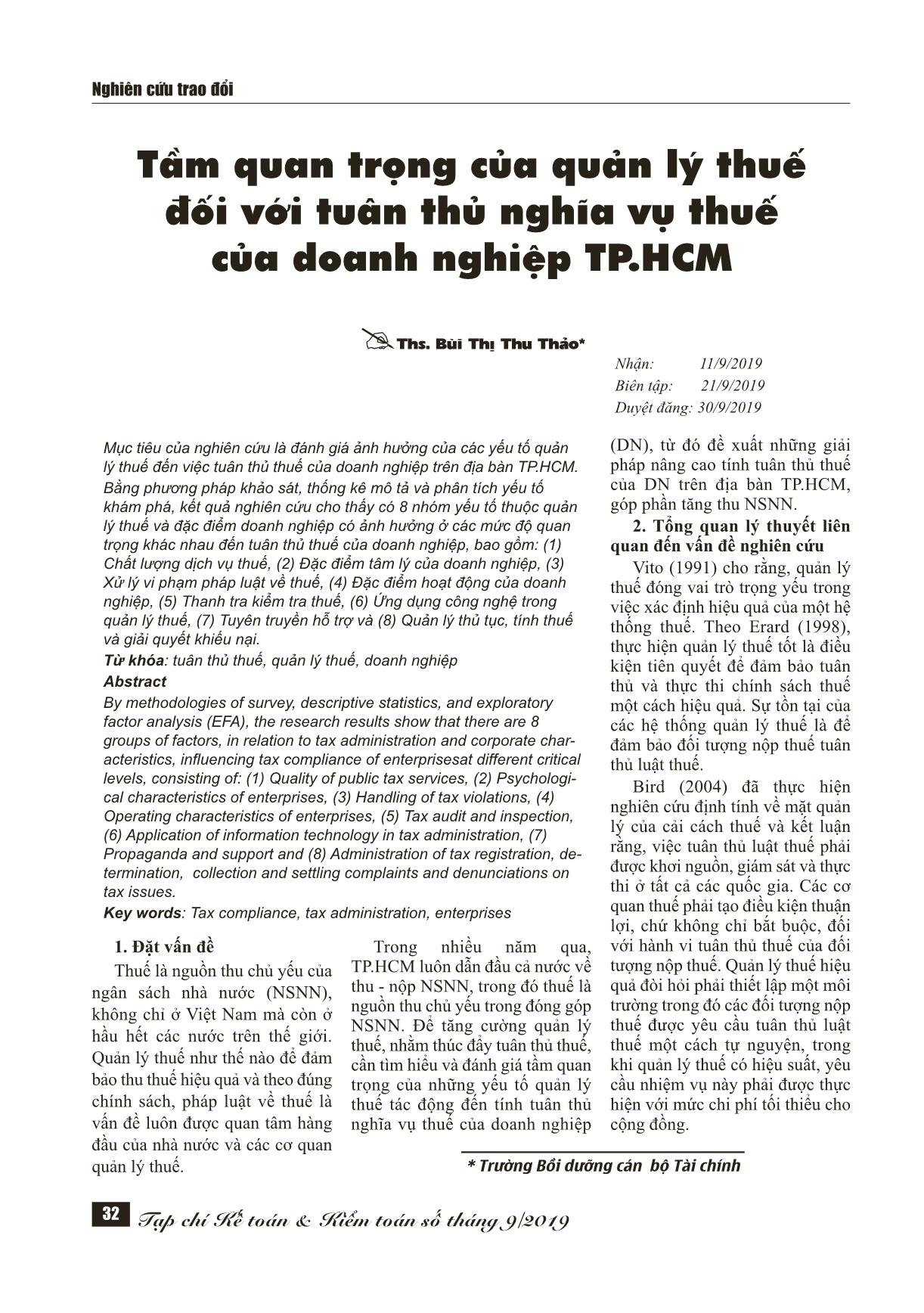 Tầm quan trọng của quản lý thuế đối với tuân thủ nghĩa vụ thuế của doanh nghiệp thành phố Hồ Chí Minh trang 1