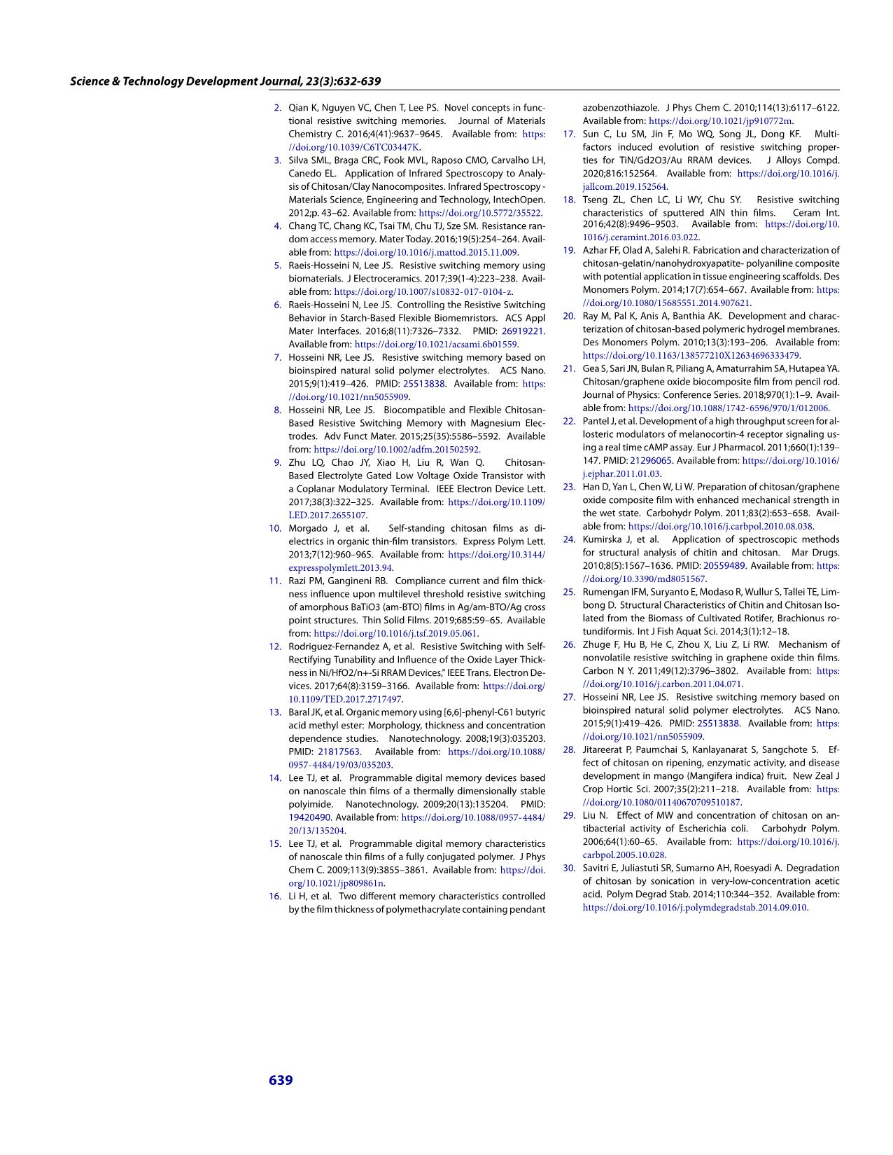 The effect of content and thickness of chitosan thin films on resistive switching characteristics trang 8