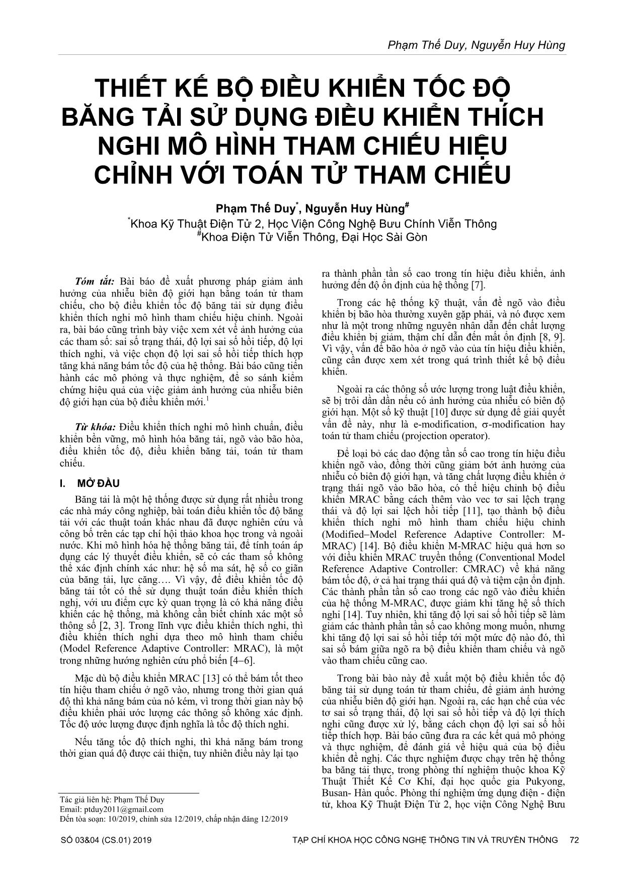 Thiết kế bộ điều khiển tốc độ băng tải sử dụng điều khiển thích nghi mô hình tham chiếu hiệu chỉnh với toán tử tham chiếu trang 1