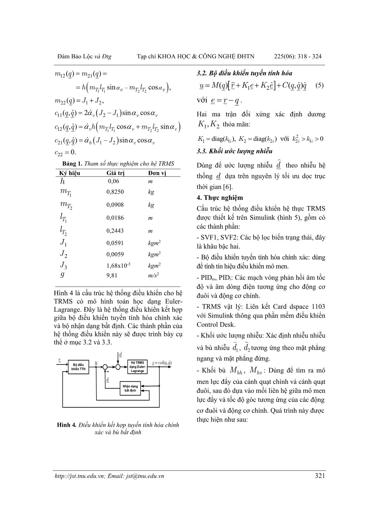 Thực nghiệm bộ điều khiển tuyến tính hóa chính xác kết hợp khâu ước lượng nhiễu đầu vào theo nguyên lý tối ưu dọc trục thời gian cho trms trong phòng thí nghiệm trang 4