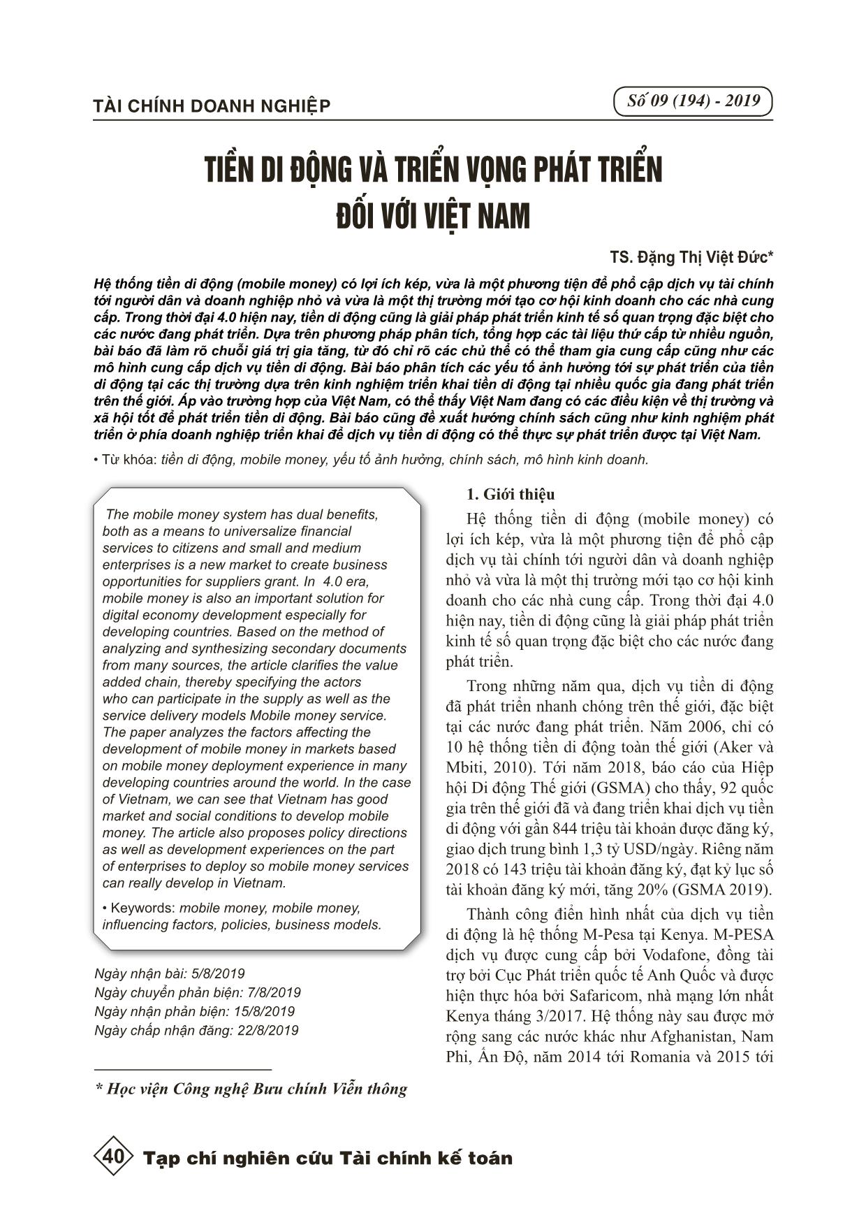 Tiền di động và triển vọng phát triển đối với Việt Nam trang 1