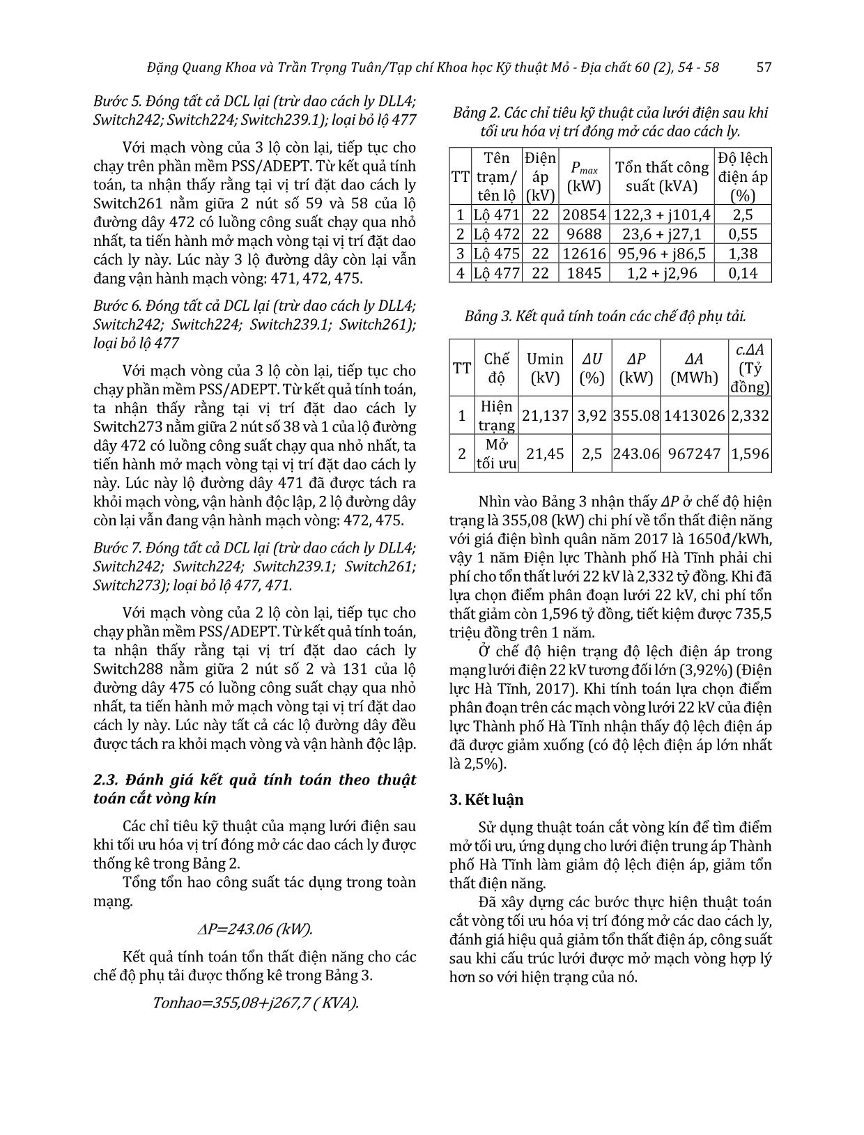 Tối ưu cấu trúc lưới điện trung áp thành phố Hà Tĩnh theo thuật toán cắt vòng kín trang 4