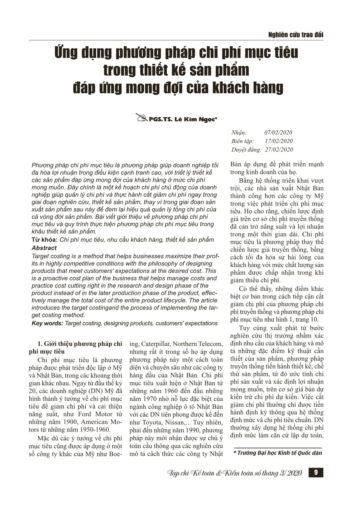 Ứng dụng phương pháp chi phí mục tiêu trong thiết kế sản phẩm đáp ứng mong đợi của khách hàng trang 1