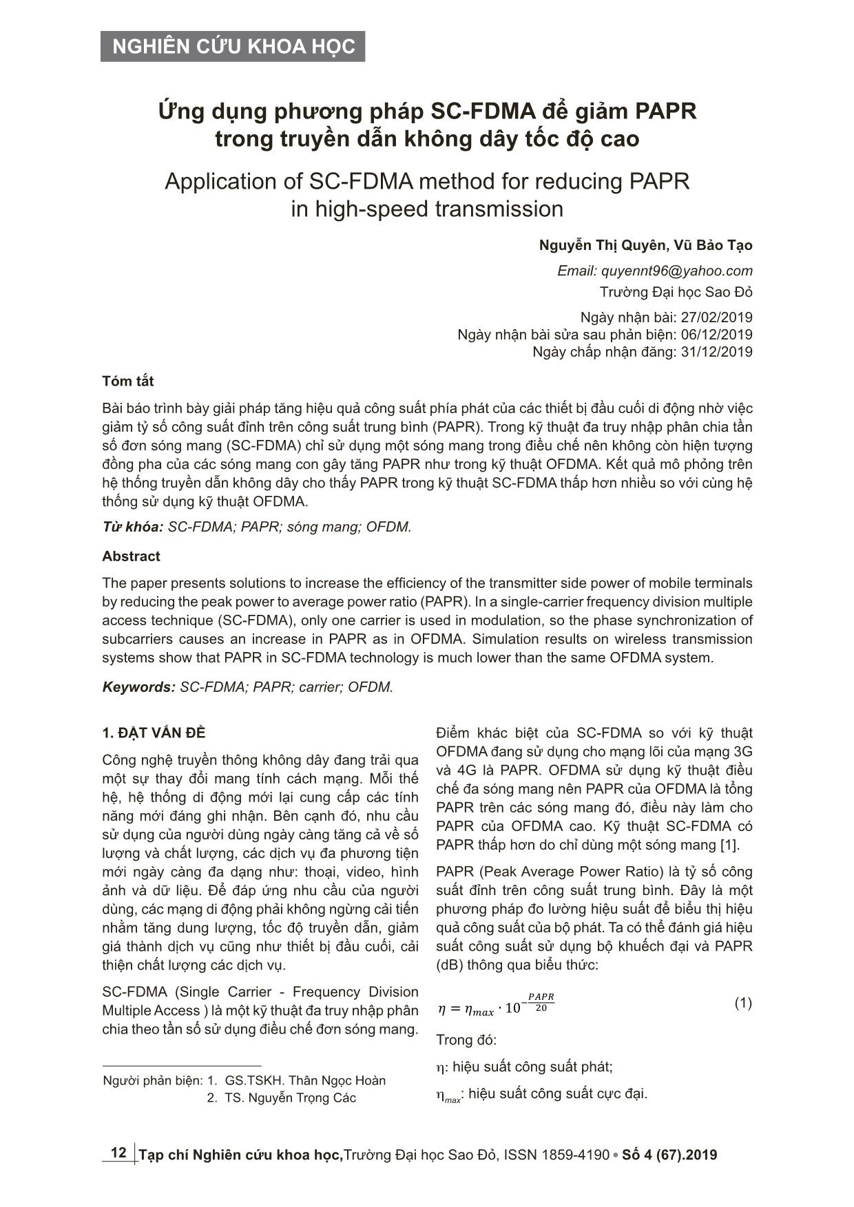 Ứng dụng phương pháp SC-FDMA để giảm PAPR trong truyền dẫn không dây tốc độ cao trang 1