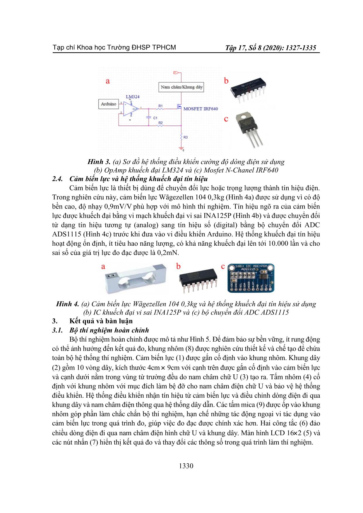 Ứng dụng vi điều khiển arduino và cảm biến lực để chế tạo bộ thí nghiệm khảo sát lực từ tác dụng lên đoạn dây dẫn thẳng có dòng điện trang 4