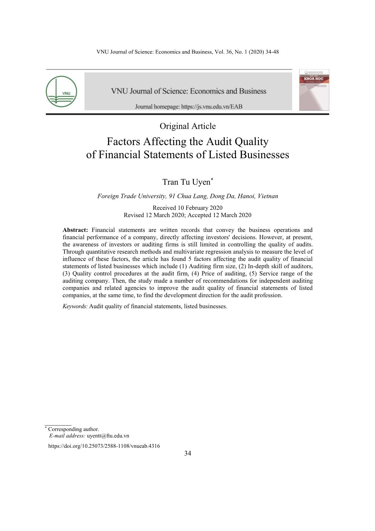 Factors affecting the audit quality of financial statements of listed businesses trang 1