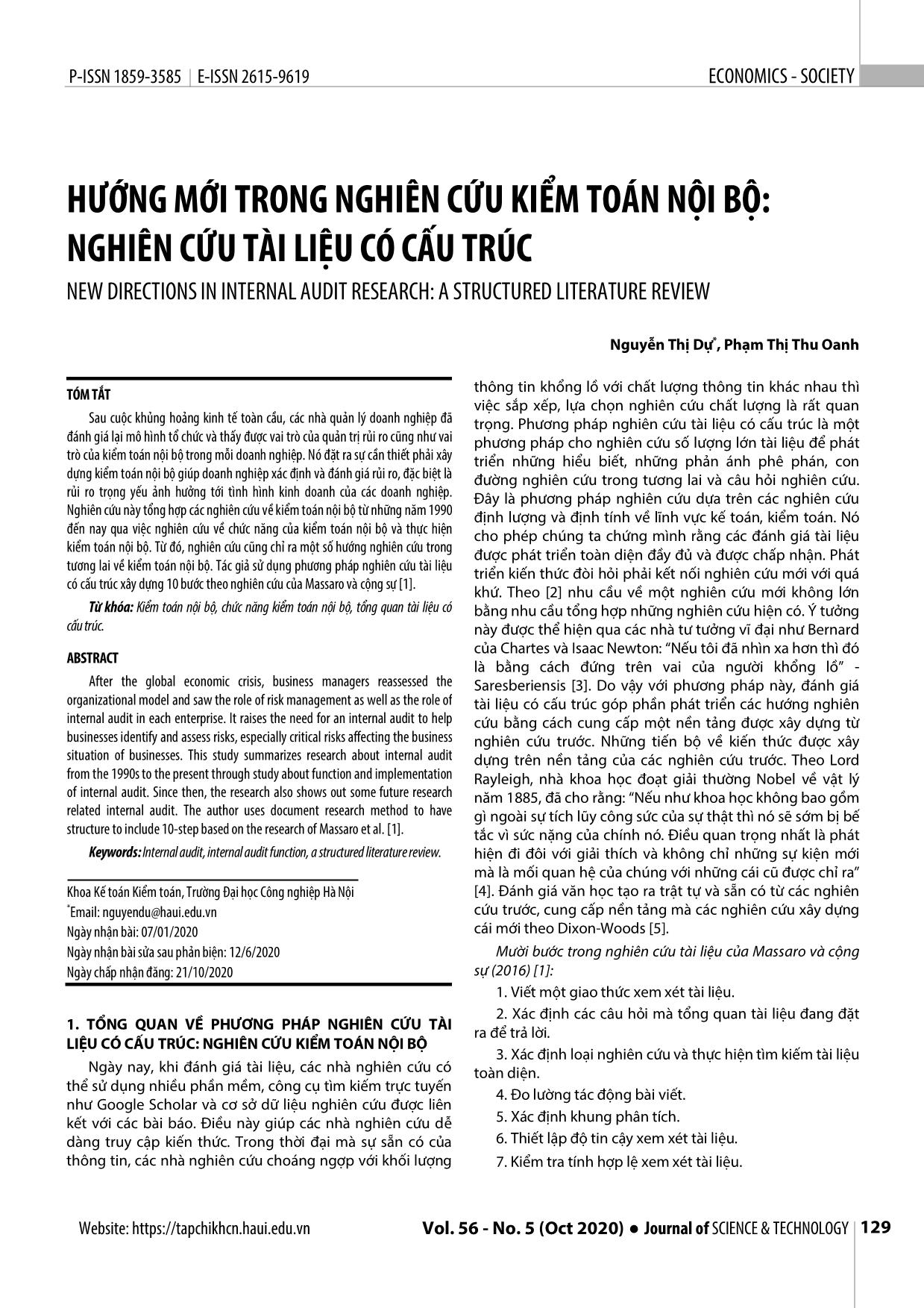 Hướng mới trong nghiên cứu kiểm toán nội bộ: Nghiên cứu tài liệu có cấu trúc trang 1