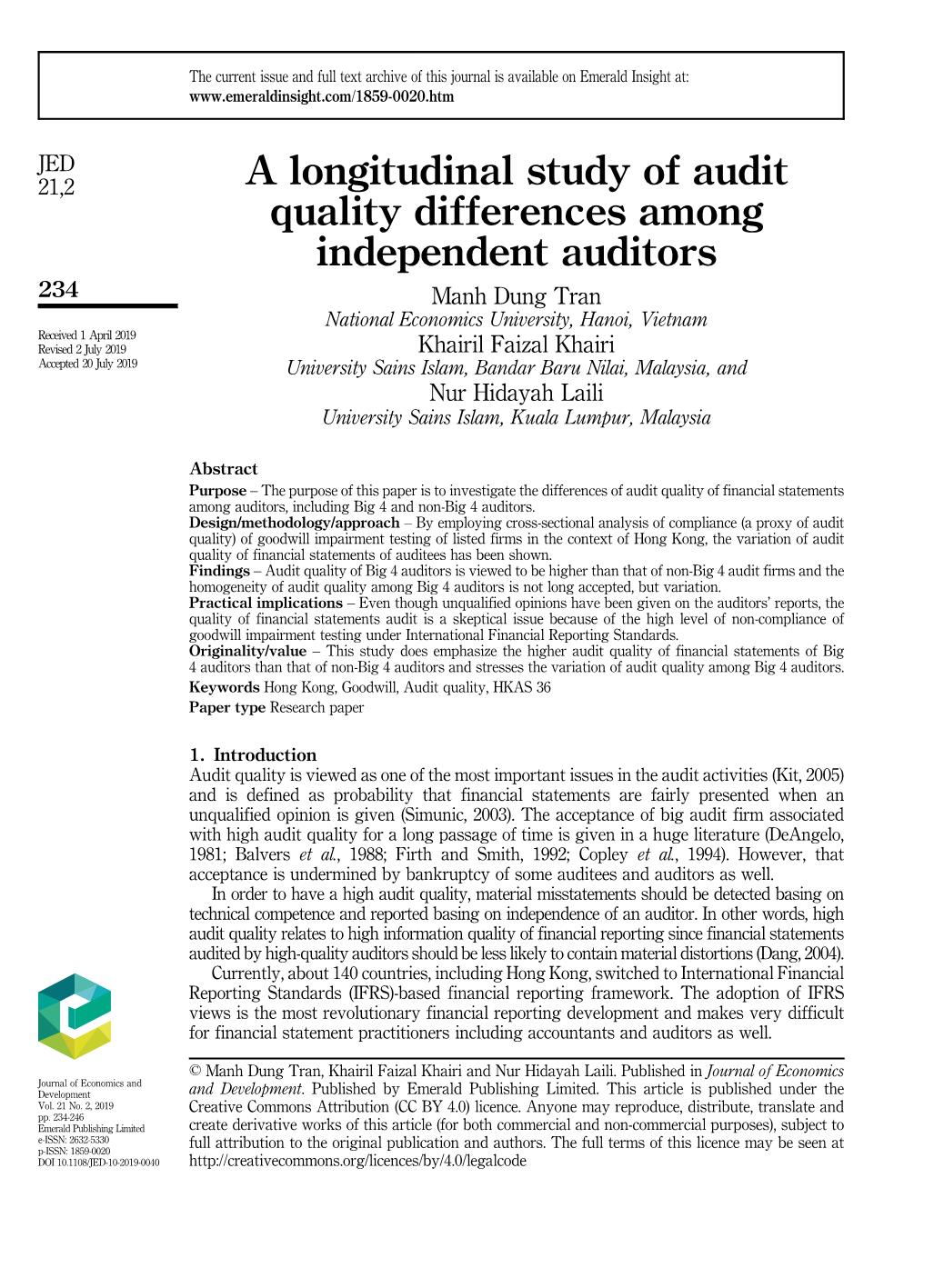 A longitudinal study of audit quality differences among independent auditors trang 1