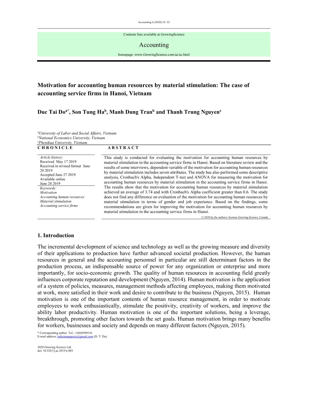 Motivation for accounting human resources by material stimulation: The case of accounting service firms in Hanoi, Vietnam trang 1